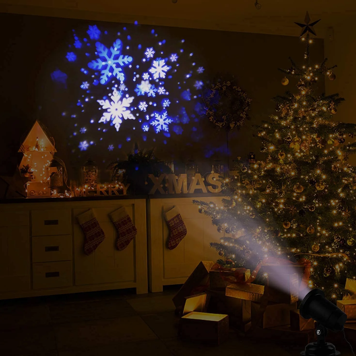 EAMBRITE Projecteur LED Noël flocons de neige 3 modes intérieur extérieur