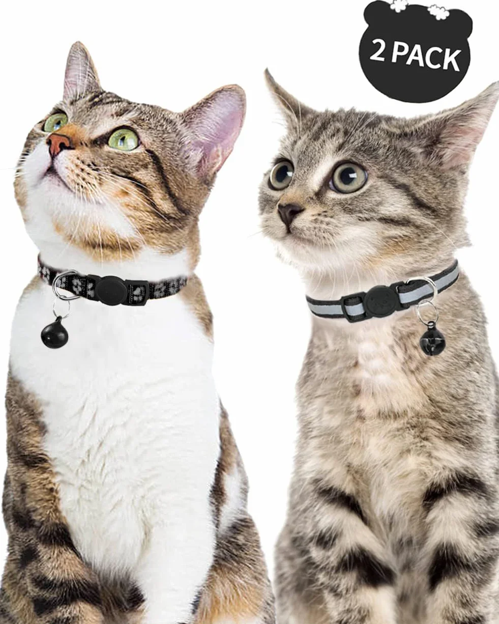 Taglory Collier Chat Anti Étranglement Réfléchissant 2 pcs Réglable 19-32cm Noir