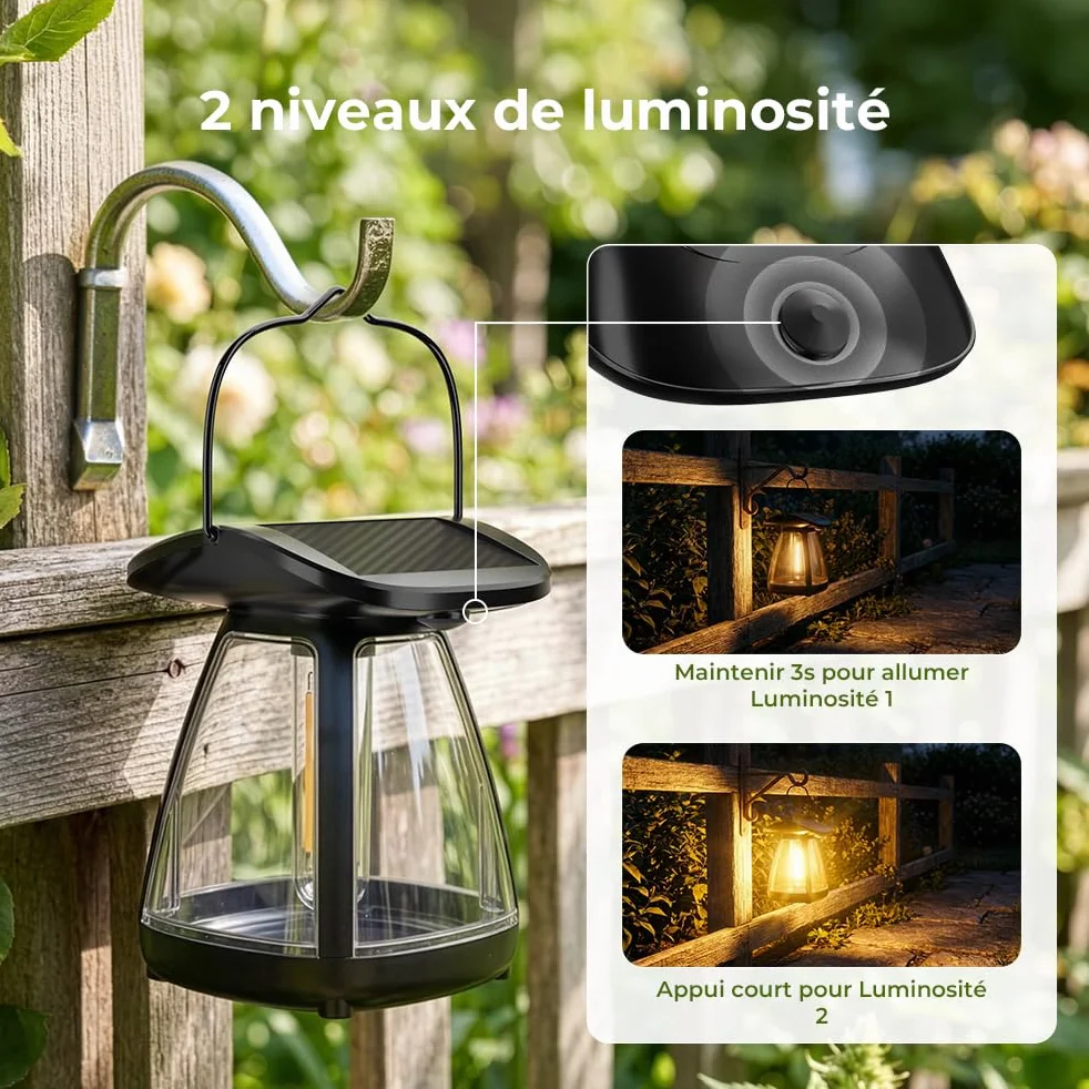 OUSFOT Lanterne Solaire Extérieur IP65 2 Pièces Lampes de Camping pour Jardin Balcon