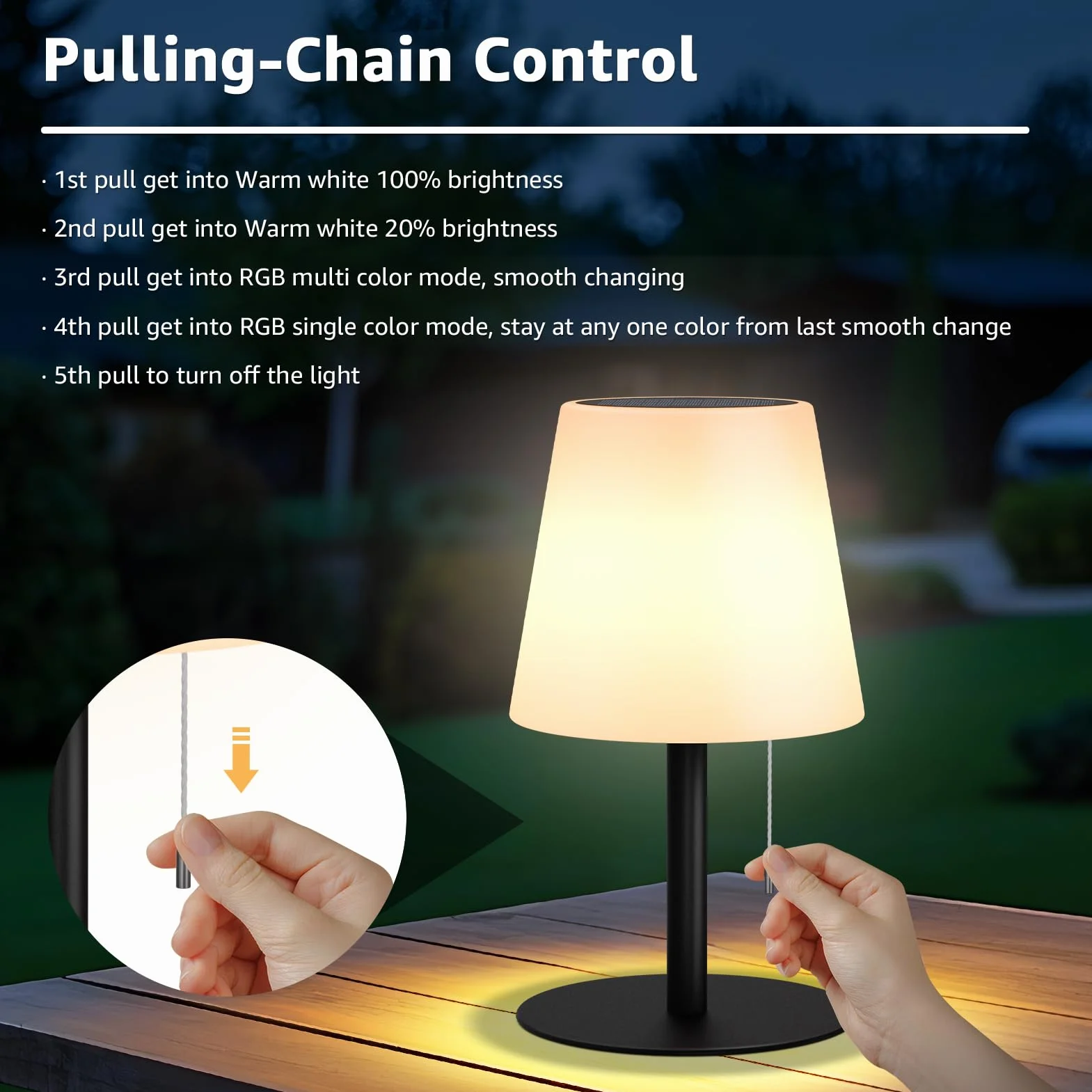 uuffoo Lampe de Table Solaire LED 2-en-1 Rechargeable 8 Couleurs IP44 Noir