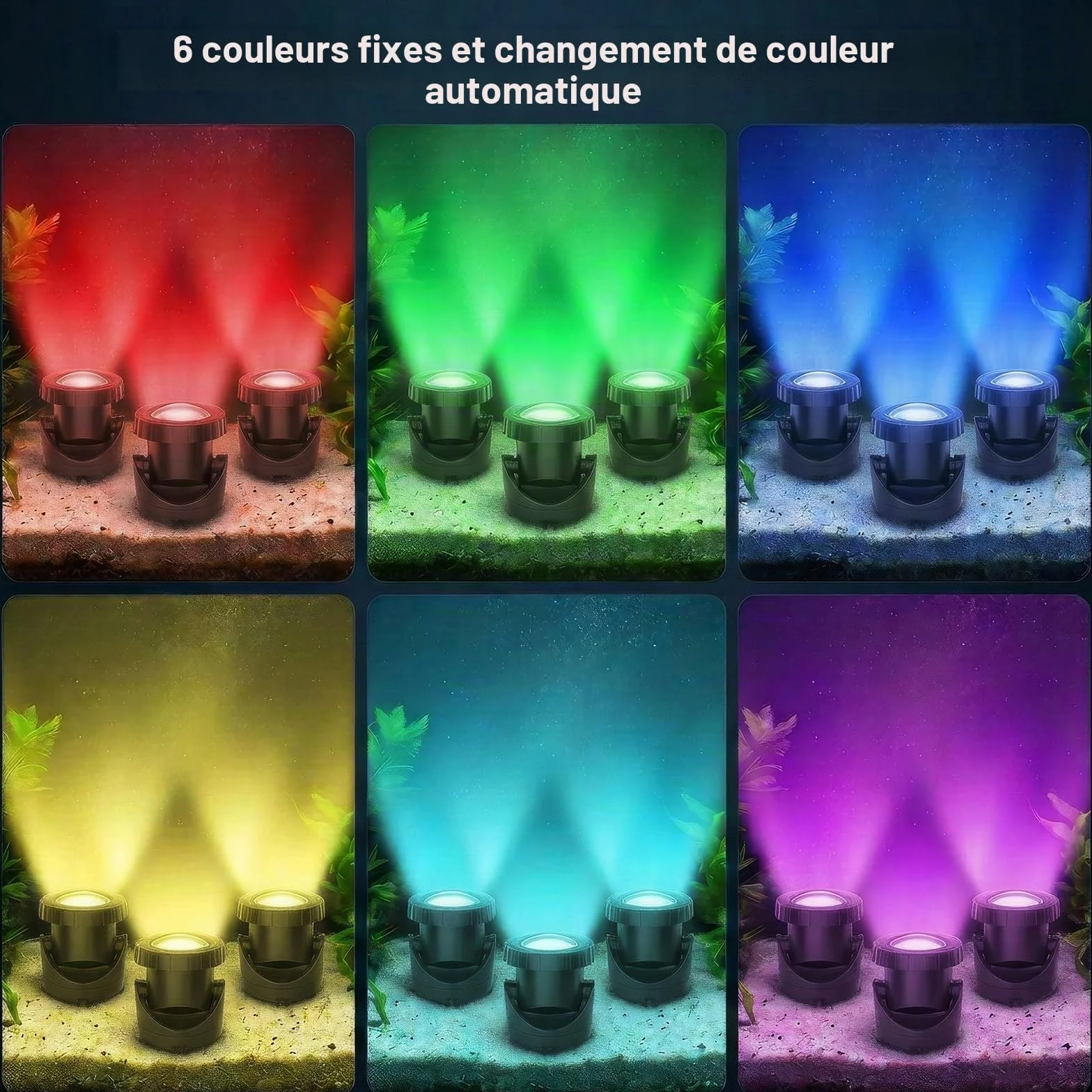 Lampe de Bassin Solaire 5 Packs Projecteurs LED Submersibles IP68 Étanche RGB Changement Couleur