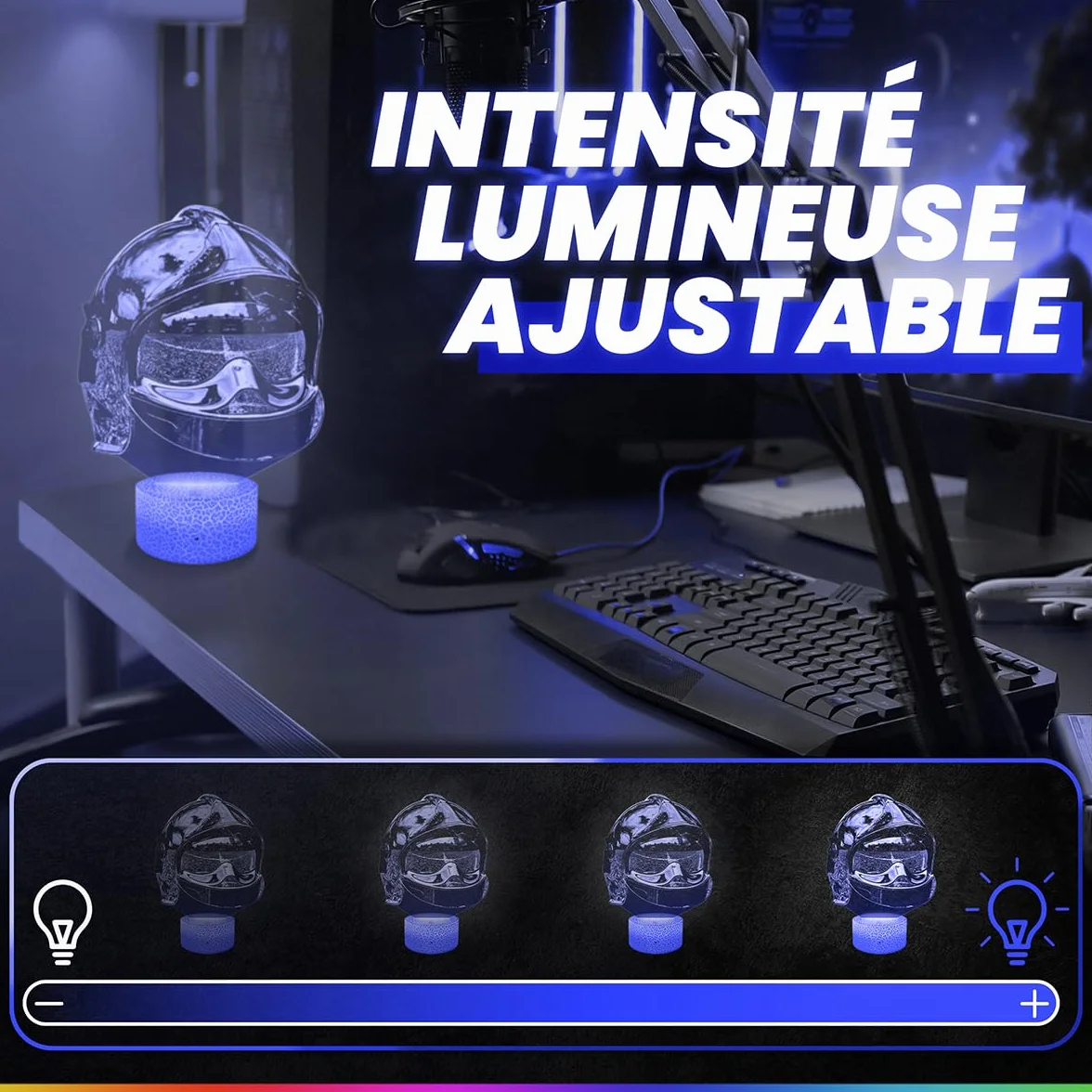 Lampe 3D Casque Pompier Décoration Soldat Du Feu 18, Veilleuse LED Adulte Déco Chambre, Idée Cadeau Original