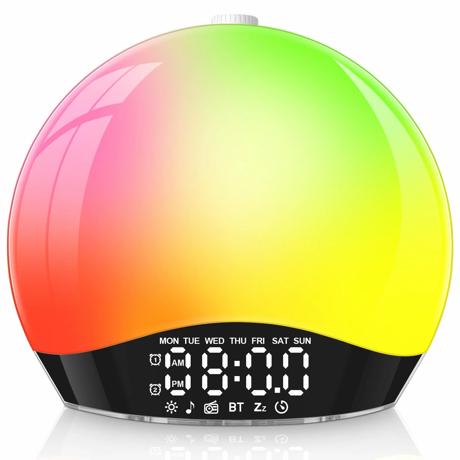 Eveil Lumière avec Enceinte Bluetooth Lampe Réveil Simulateur d'Aube LED 17 Couleurs 20 Niveaux Luminosité