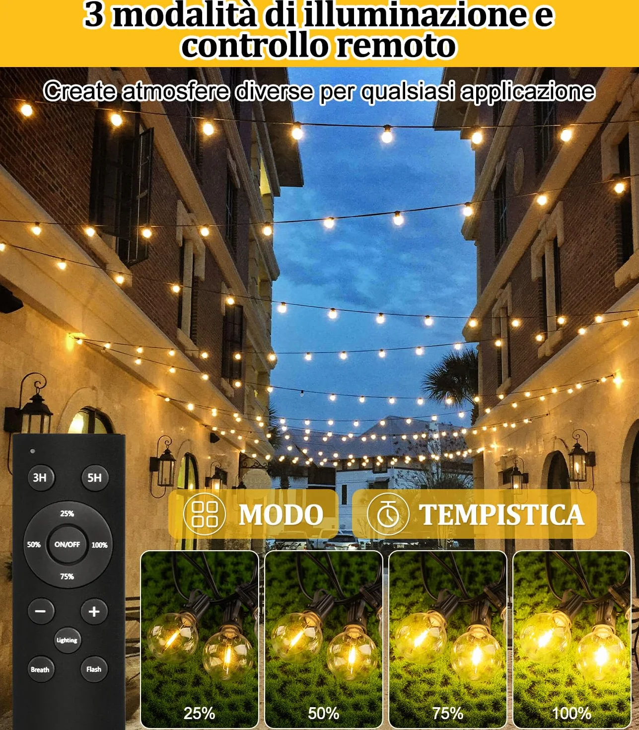 Solaire Remote Guirlande Exterieur Lumineuse 15M G40 LED IP44 Imperméable Jardin Terrasse