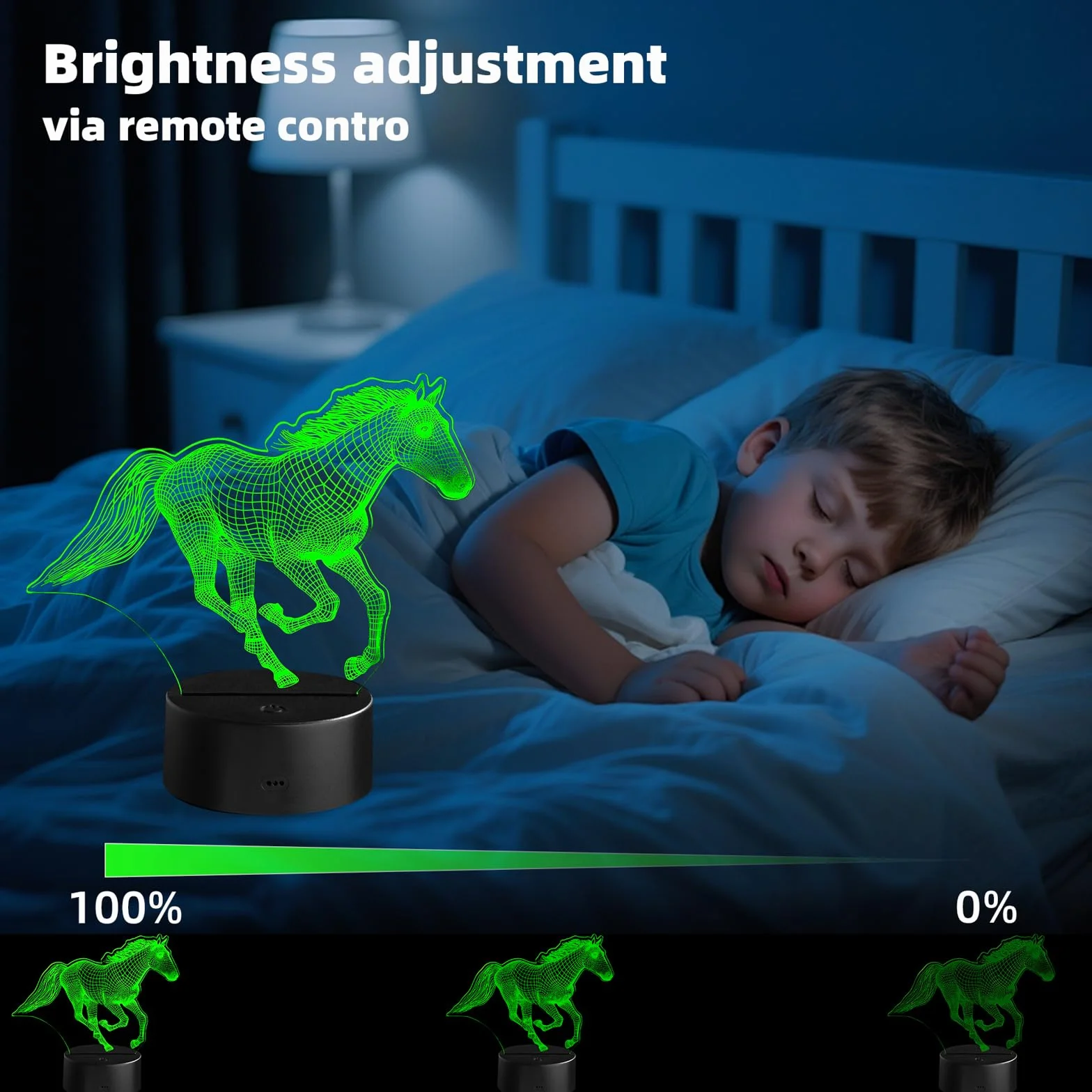 3D Lampe Cheval Veilleuse Enfant 16 Couleurs USB Batterie Interrupteur Effleurement Cadeau