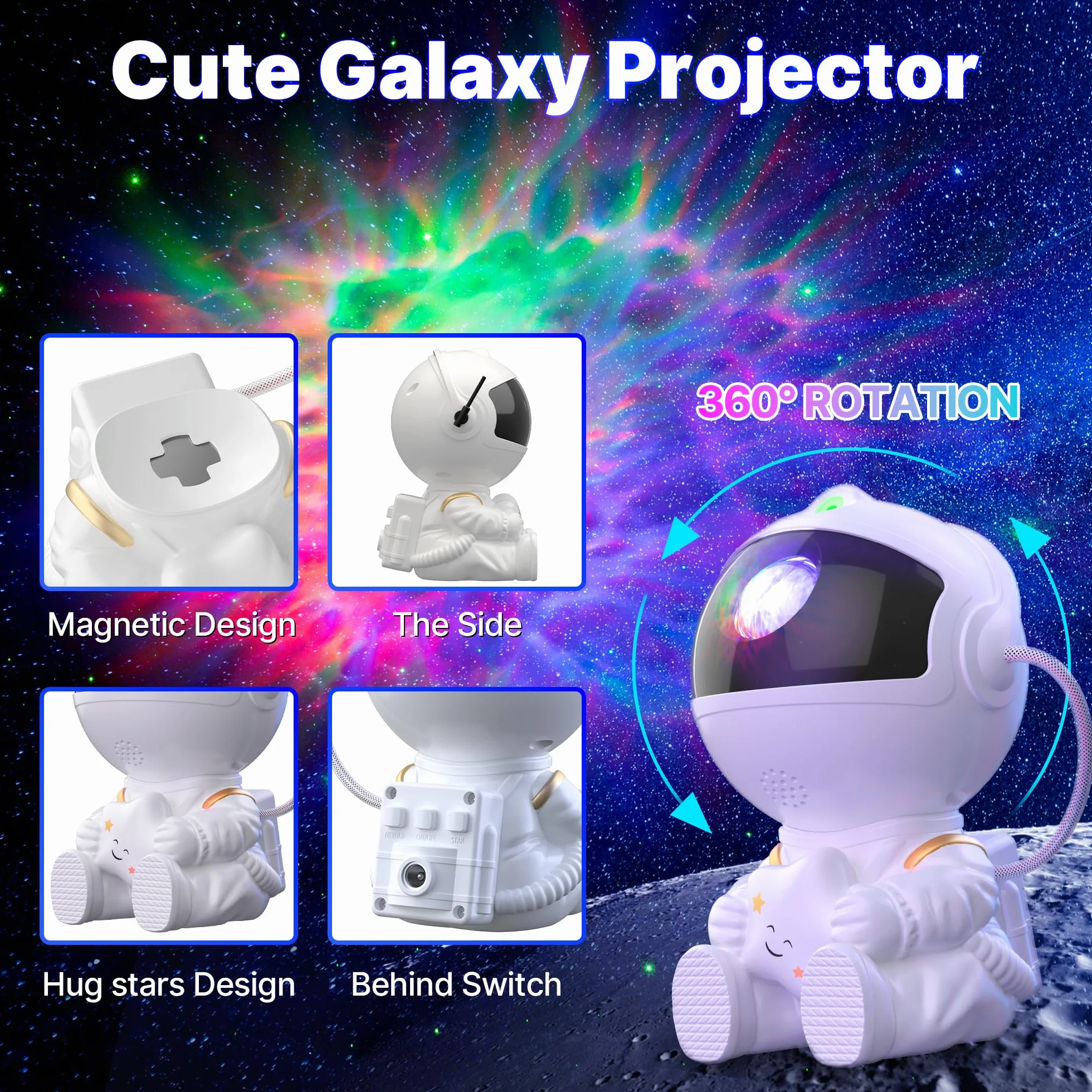 Macchiatto Astronaute Projecteur Ciel Étoilé 8 Modes Nébuleuse Galaxy Télécommande Rotation 360° Veilleuse