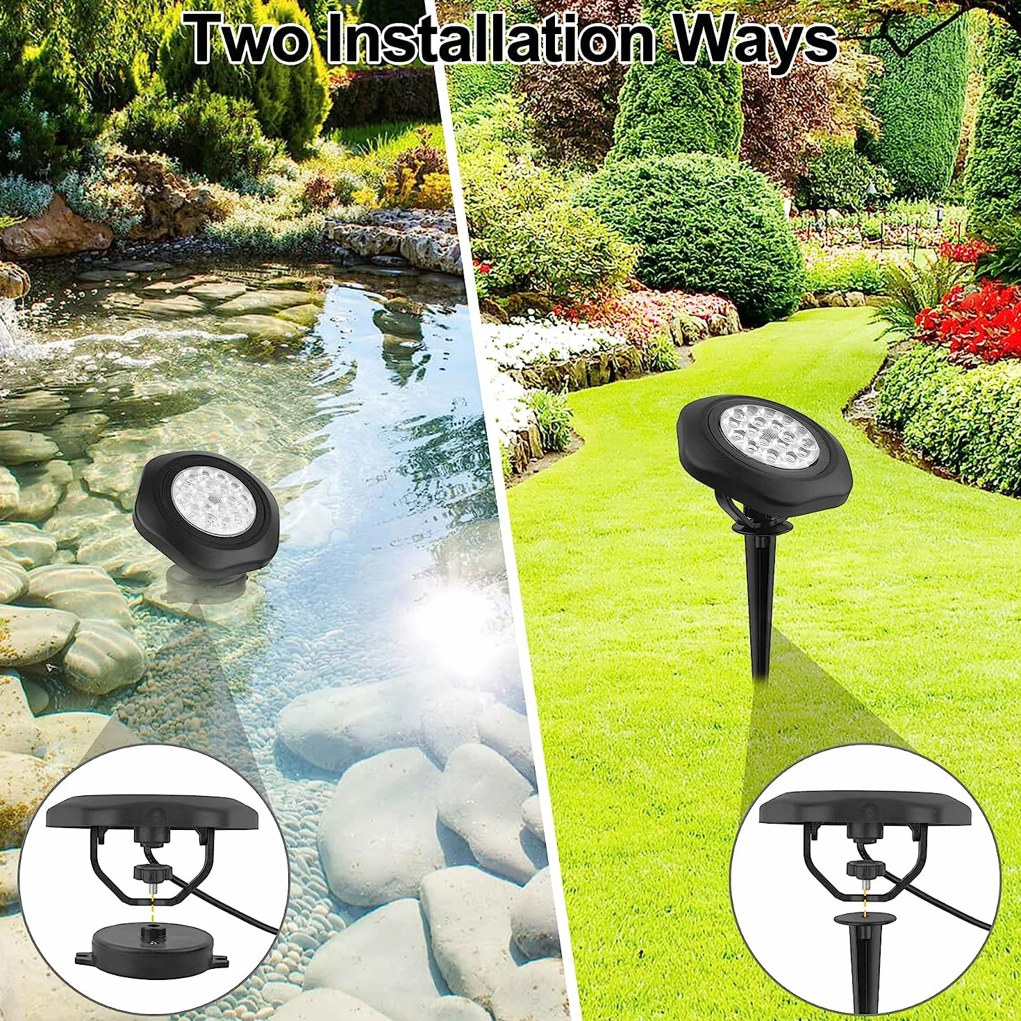 NATPOW Lampe Solaire de Bassin RGB 5.5V IP68 Étanche 6 Couleurs 3 en 1