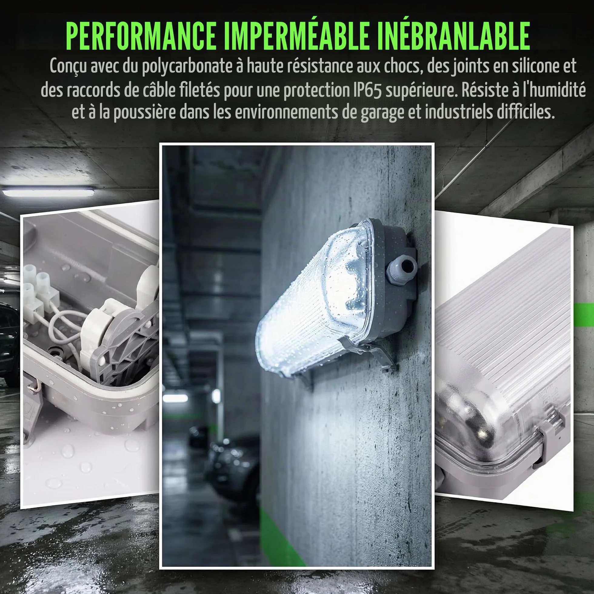 BARCELONA LED Kit Plafonnier Étanche 120cm 2x T8 18W 6000K Blanc Froid IP65 Polycarbonate Garage Bureau Entrepôt