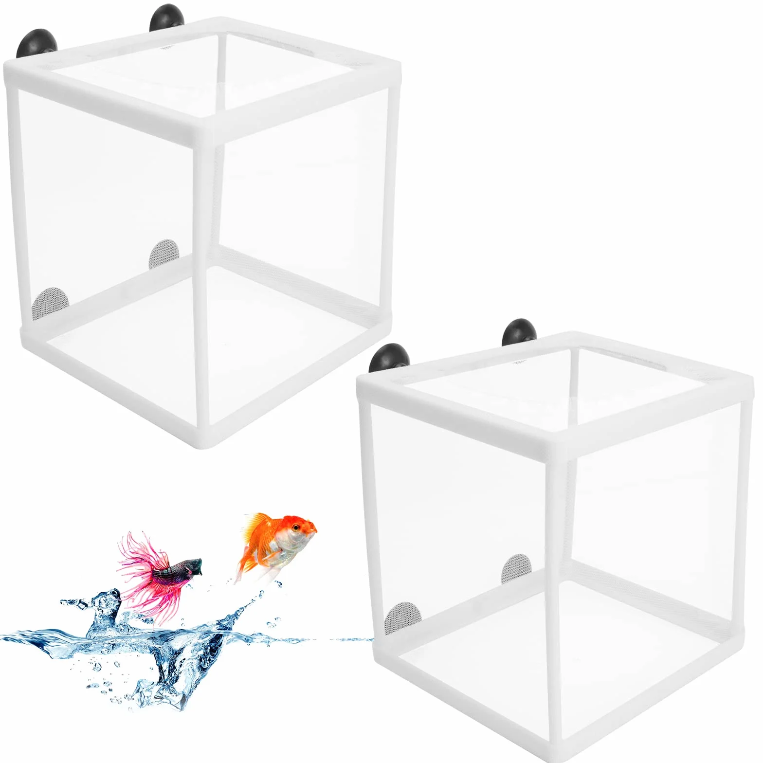 Aquarium Fish Breeding Box 2 Pcs Incubator Isolation Net with 8 Suction Cups