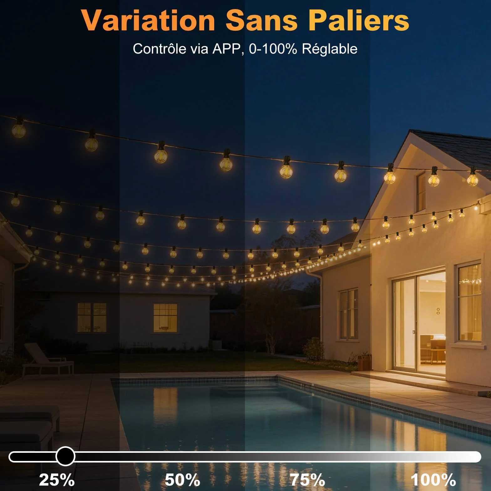 Guirlande Lumineuse Exterieur 23,5M 25+2 Ampoules APP Contrôle Télécommande Dimmable Étanche