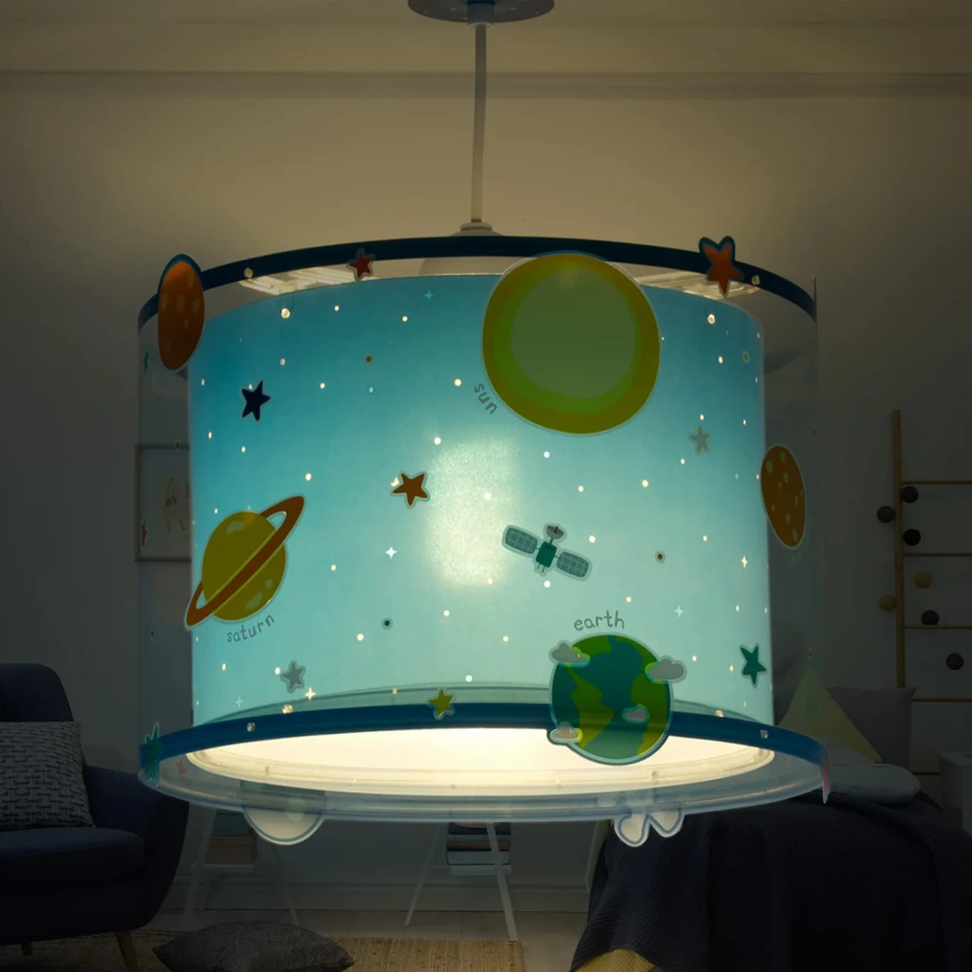 Dalber lampe suspension enfant Planets planètes système solaire Bleu