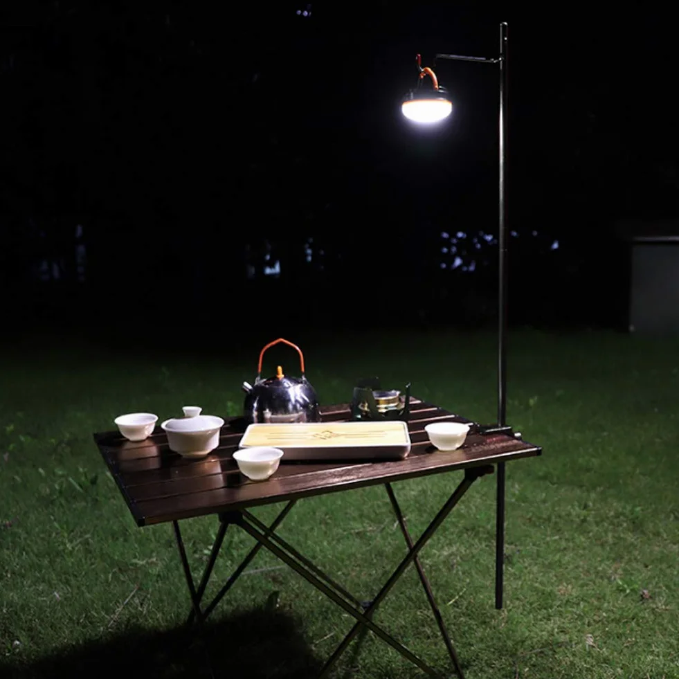 Poteau de Lampe de Table Pliant Portable Noir Alliage d'Aluminium Léger Hauteur Réglable Camping