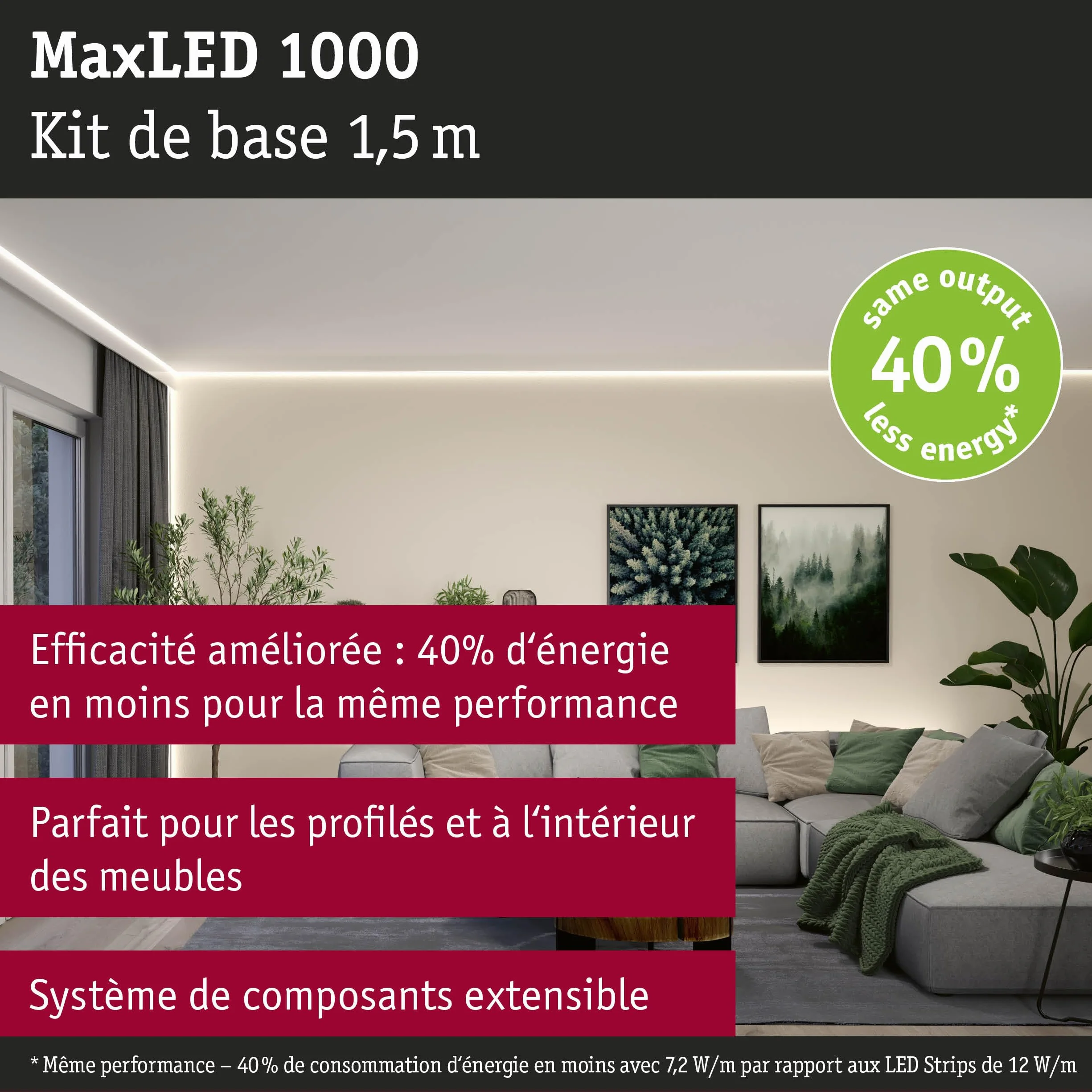 Paulmann MaxLED 1000 Strip LED Blanc chaud Kit de base 1,5m 11W 1100lm/m 2700K