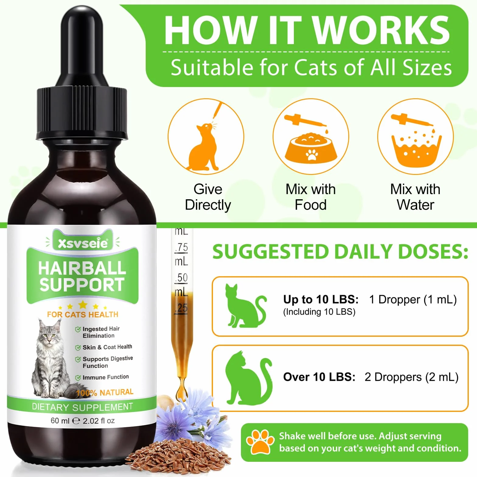Anti Boule de Poil Chat Gouttes - Aide à gérer les Poils, Ingrédients Naturels et Vitamines, Cat Grass Flavor
