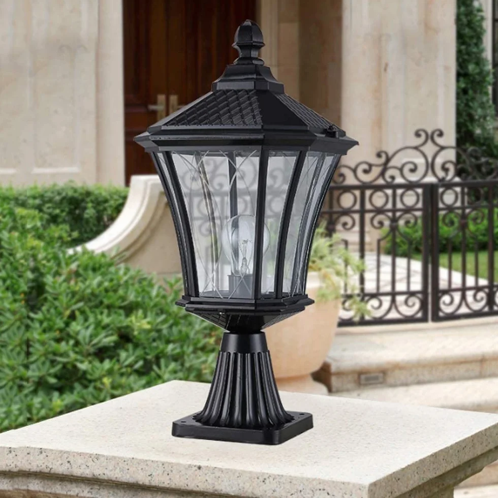 Aluminium retro imperméable pilier extérieur E27 lampe de colonne antirouille métal moulé sous pression