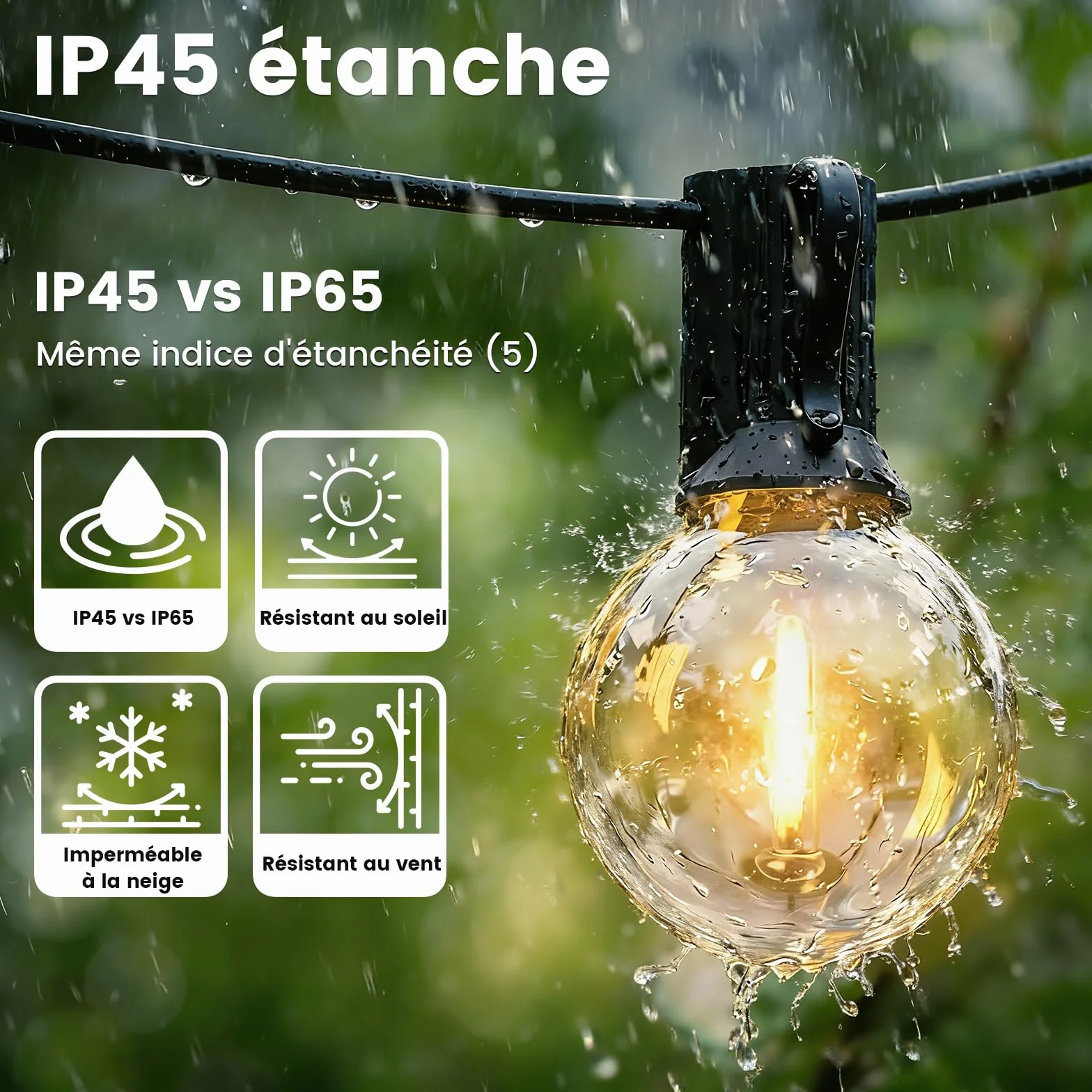 Yuusei Guirlande Lumineuse Exterieure 30M IP45 LED 100+4 G40 Ampoules avec Télécommande