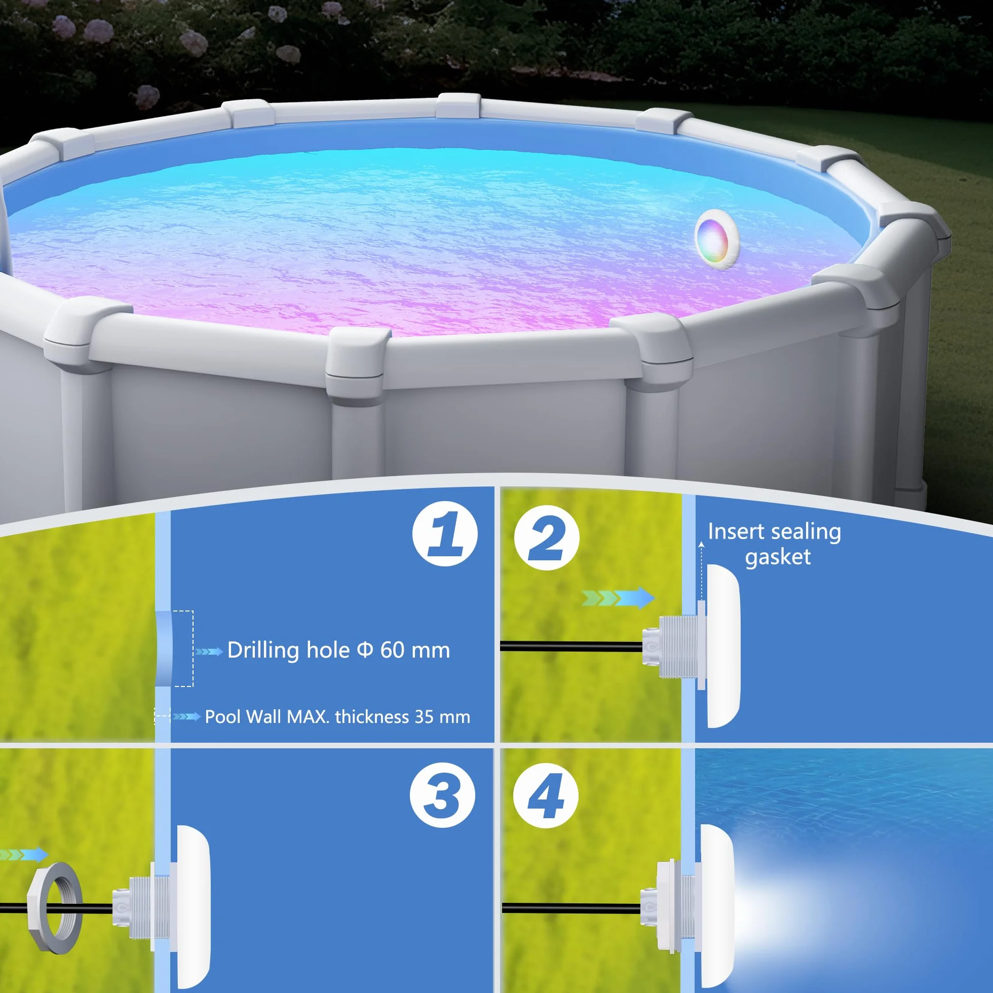 Lampe LED Piscine Vissable 15W RGB Multicolore Projecteur 600lm Ø190mm 12V AC IP68 Remplie Résine