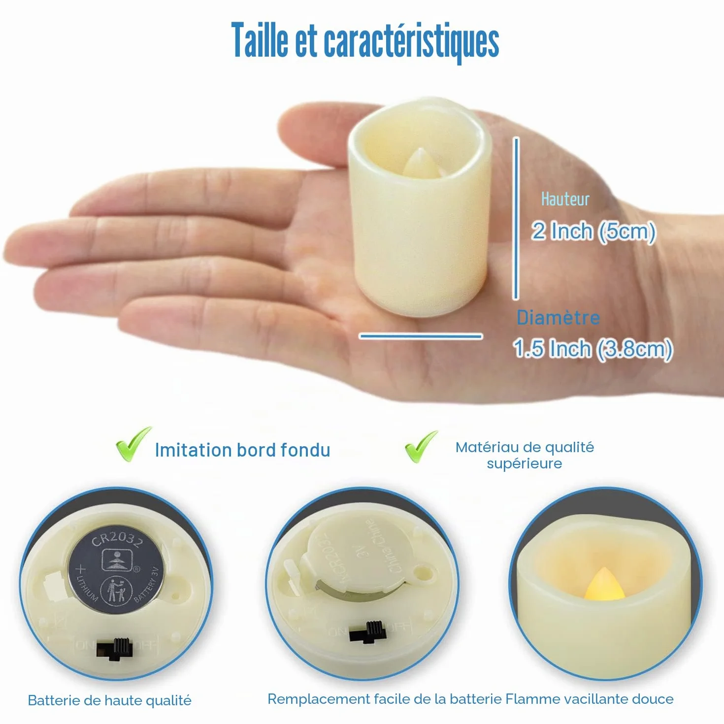 Bougies LED sans flamme vacillantes 5 cm lot de 24 pour mariage Noël avec piles incluses