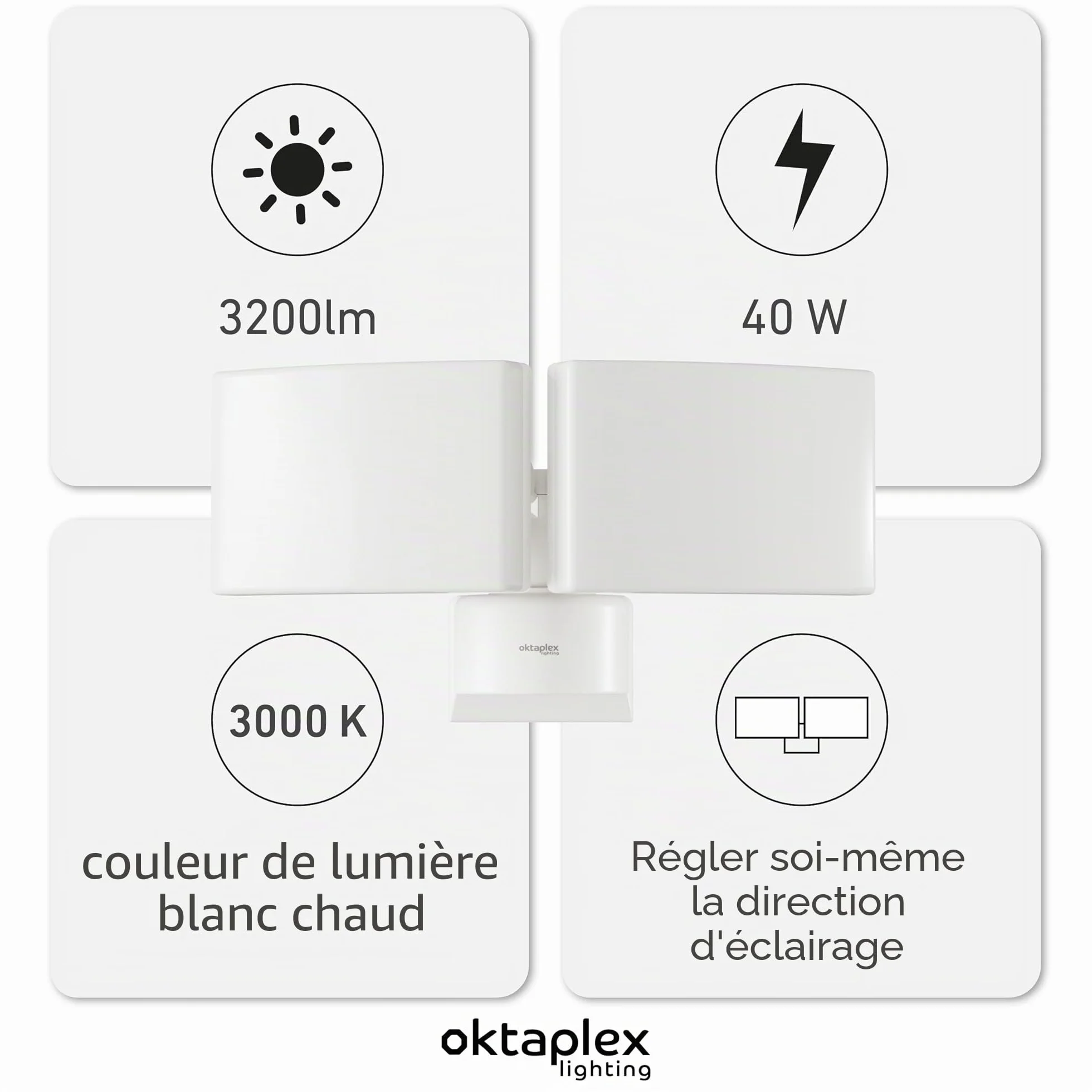 Oktaplex Cali Dos lampe d'extérieur orientable pivotante 3000K blanc chaud 40W IP65 LED 230V