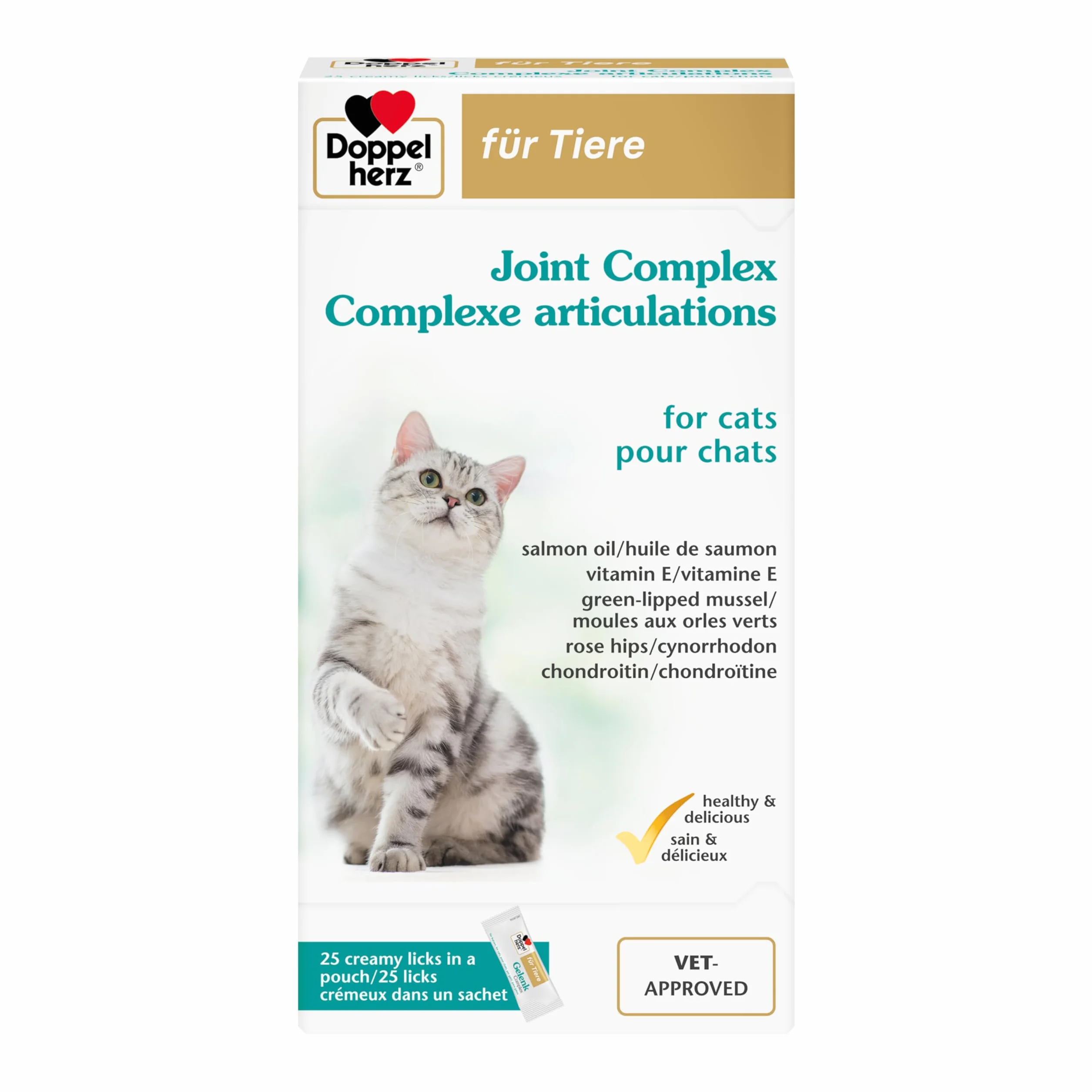 Doppelherz Complexe articulations pour Chats, Soutien du métabolisme, Acides Gras oméga-3, vitamines E et A, 25 Licks