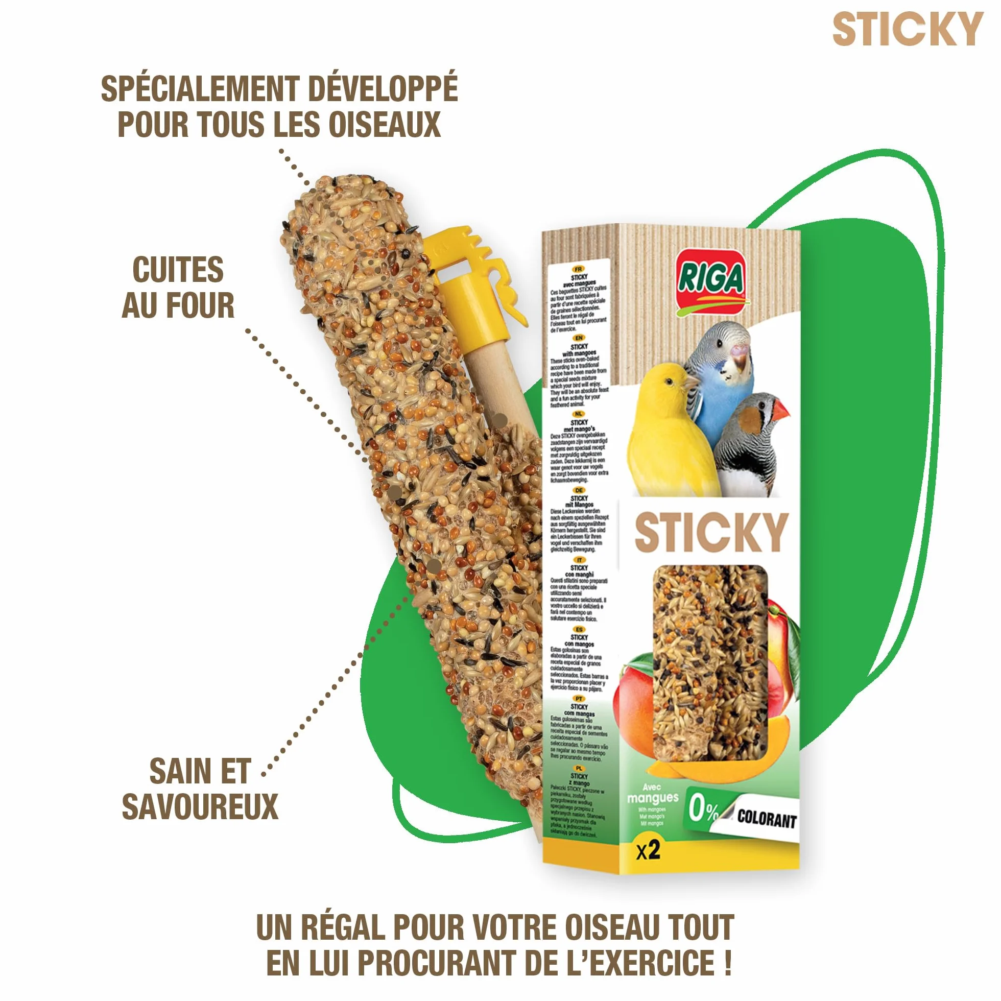 RIGA Barres De Sticky Aux Fruits Nourriture Pour Oiseaux Baguettes Graines Cuites Au Four Mangue Déshydratée x 2