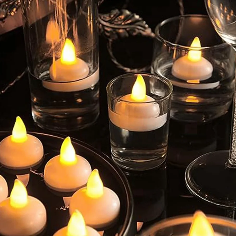 Bougies Électroniques Flottantes sans Flamme, Lumière Jaune, 48 Pièces pour Piscine Mariage
