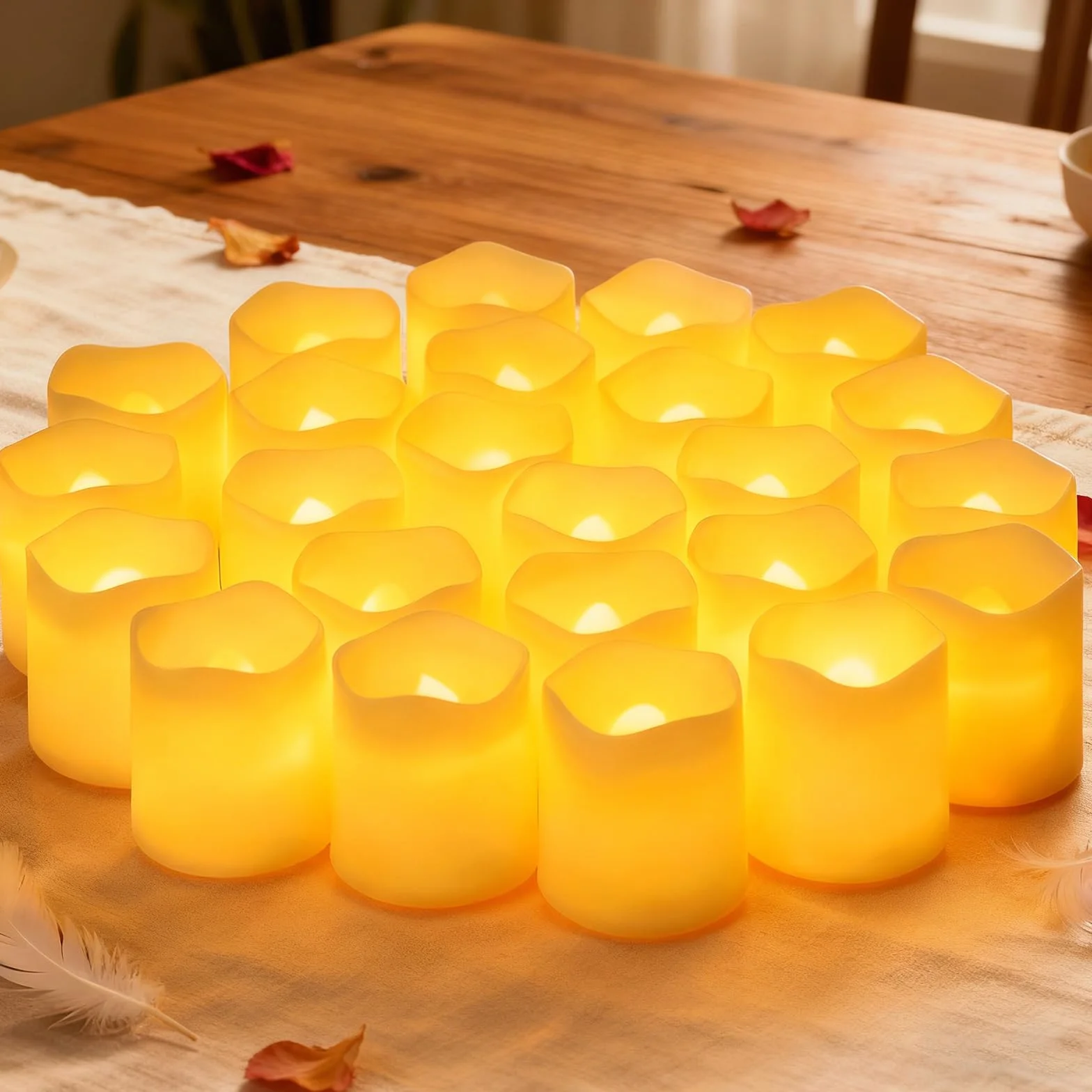 Bougies LED Sans Flamme 24 Pièces, Fonctionnement à Piles, Petites Bougie Chauffe-plat Électrique pour Noël