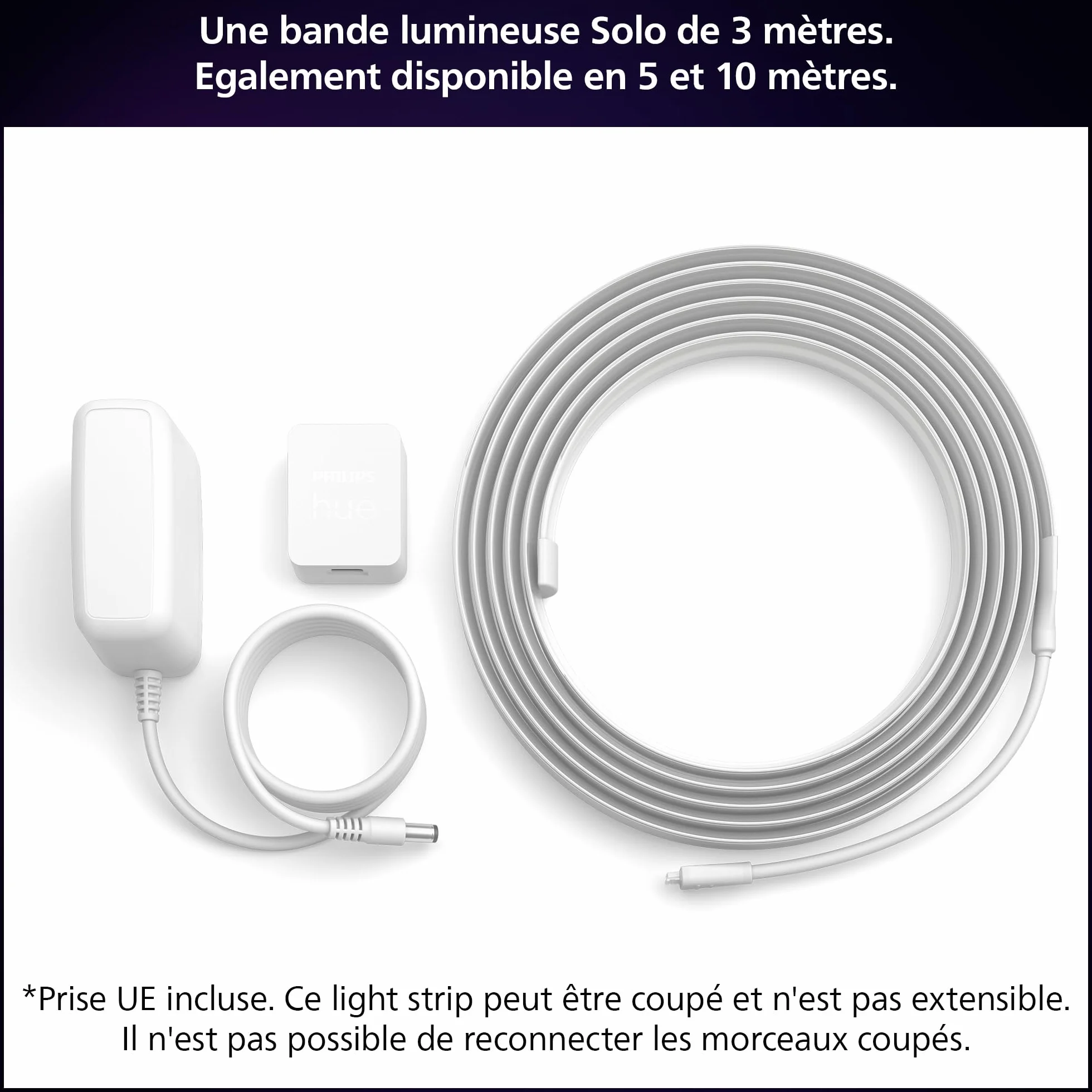 Philips Hue White and Color Ambiance Kit ruban LED Lightstrip 3m intérieur - Bande led avec Hue App - Compatible Alexa, Google Assistant, Apple HomeKit