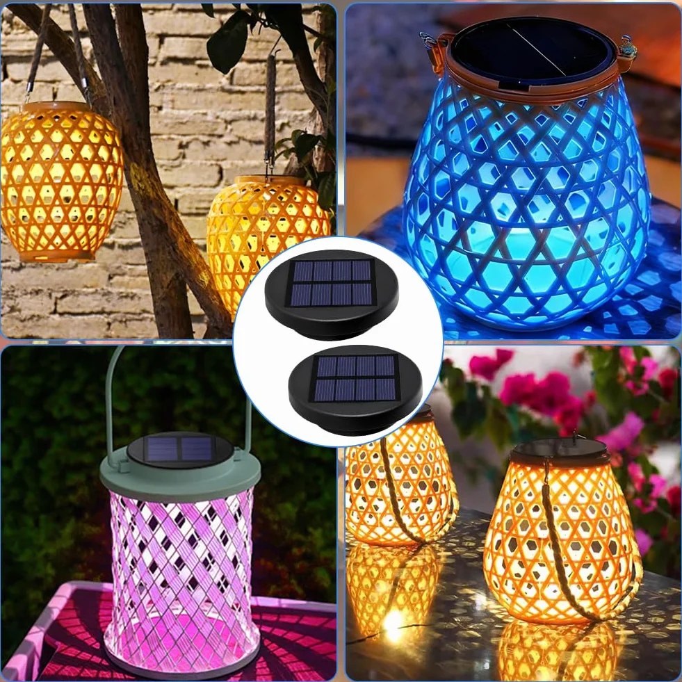 Lot de 2 lampes solaires de rechange 6 cm - Lampes solaires de jardin étanches avec 2 LED RVB - Boîtier batterie solaire 800 mAh
