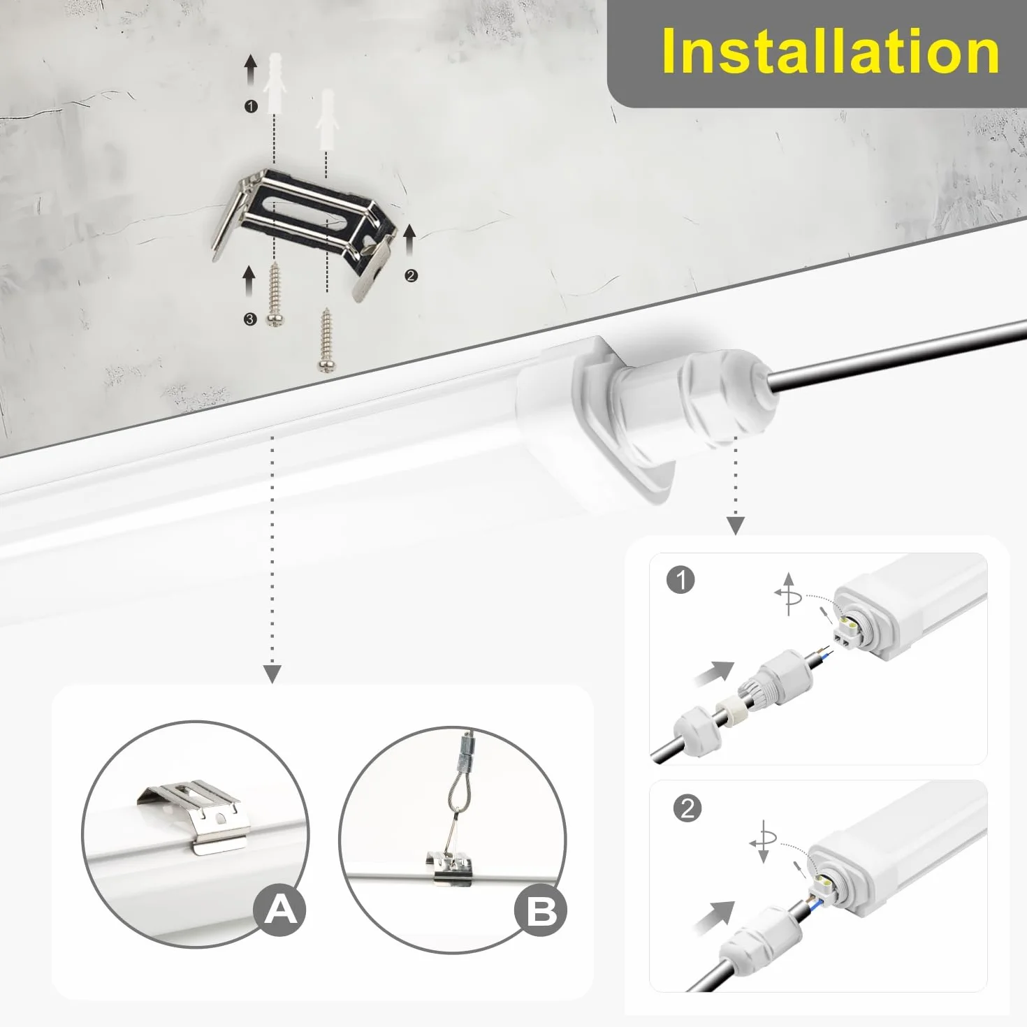 BrightFly Lot de 2 Réglettes LED 120 cm, 30W 3420 lm, 6500K Blanc Froid, IP65 Étanche pour Garage