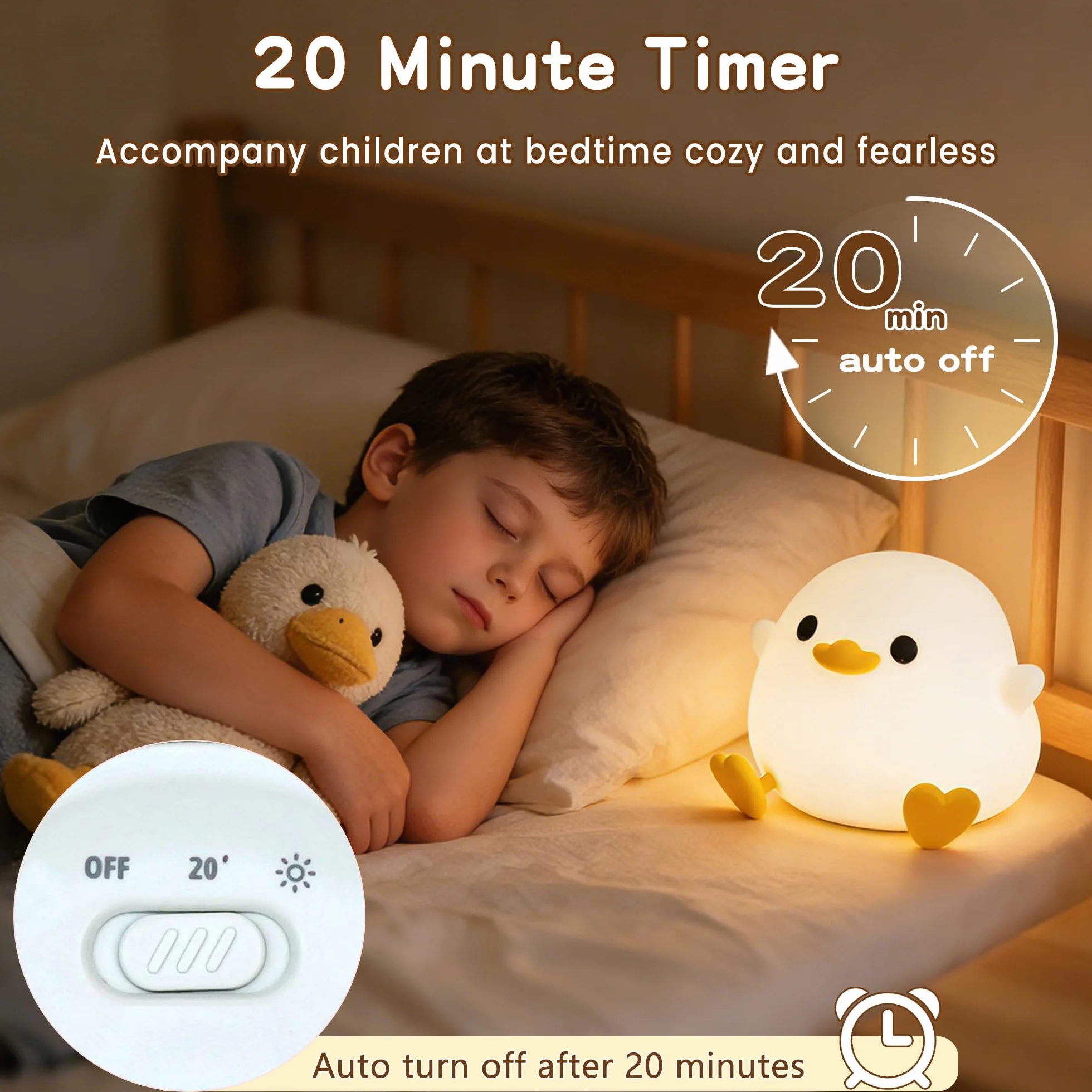 FAMIDUO Veilleuse Bébé Canard Lampe Chevet Silicon Réglable USB Rechargeable Décoration Chambre Cadeau Enfant