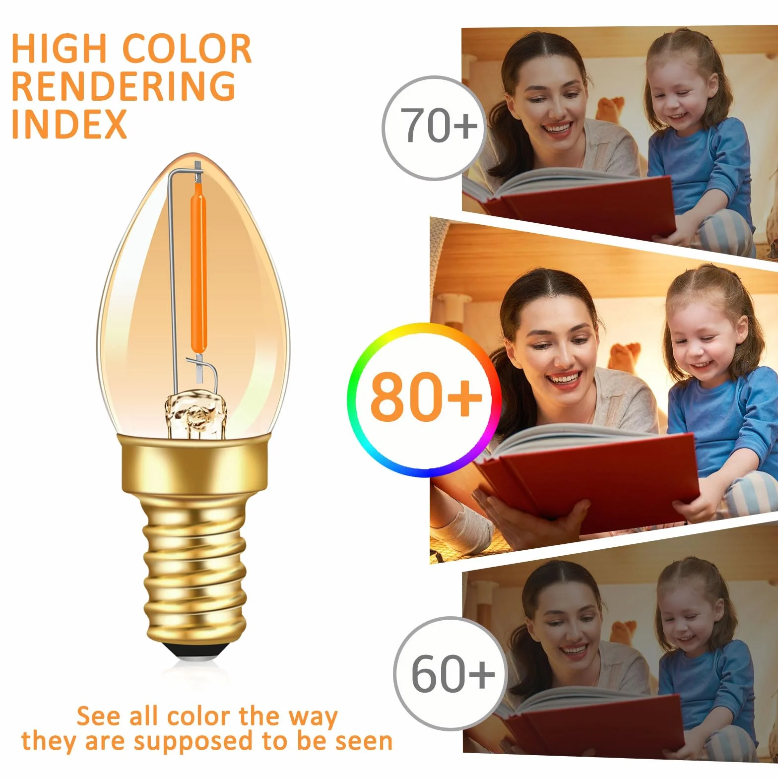 Ampoule LED C7 E12 230V 0.5W Vintage Edison Blanc Chaud Ambre 50LM 2200K Non Dimmable Lot de 2