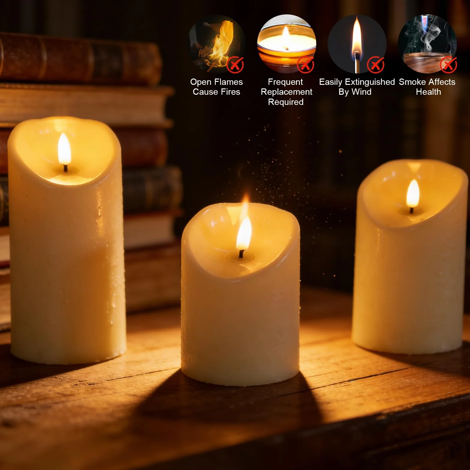 Bougies LED Rechargeables Lot de 3 avec Télécommande Flamme Vacillante Réaliste 10/12.5/15 cm