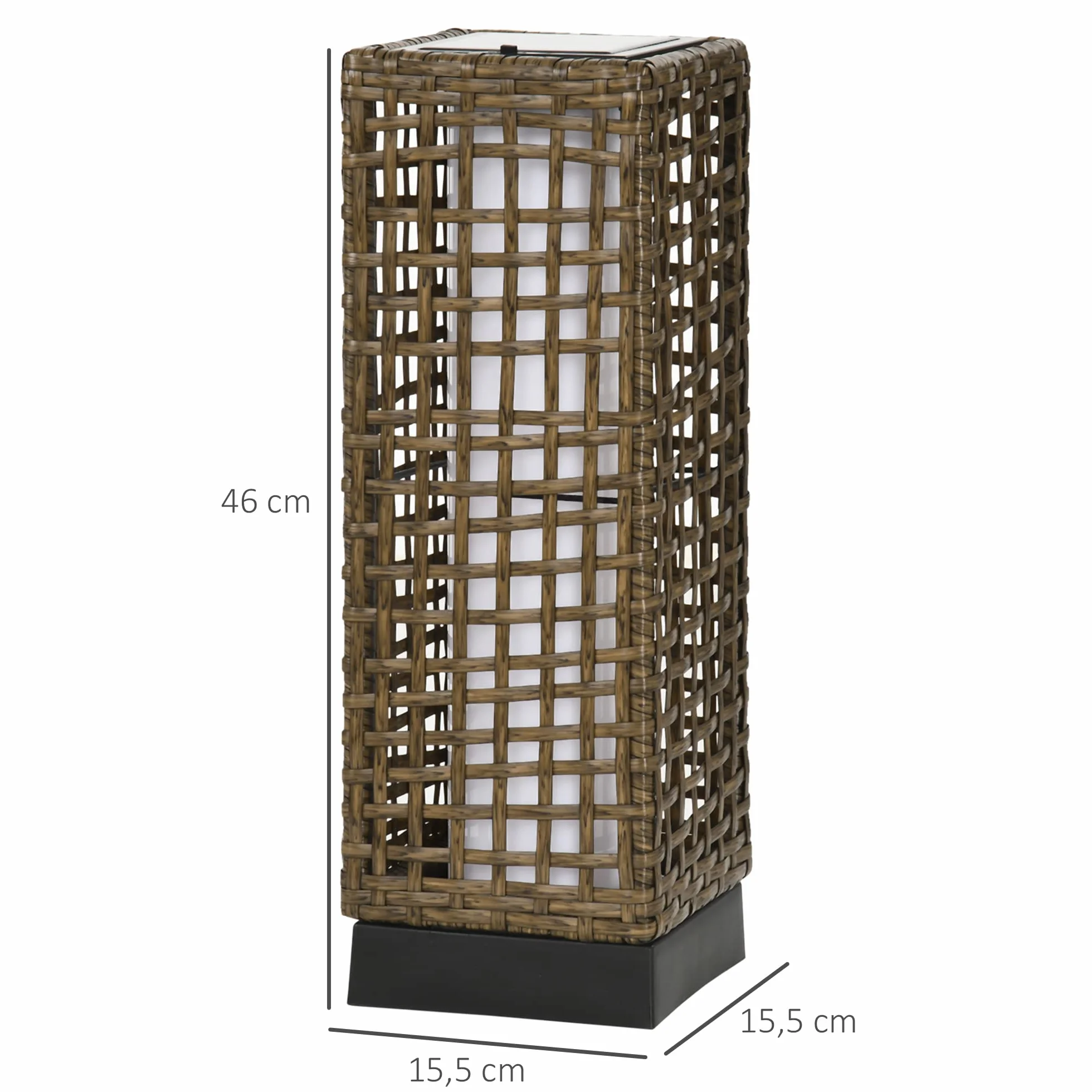 Outsunny Lampadaire solaire extérieur en résine tressée, rechargeable avec capteur, LED, 46 cm, sable