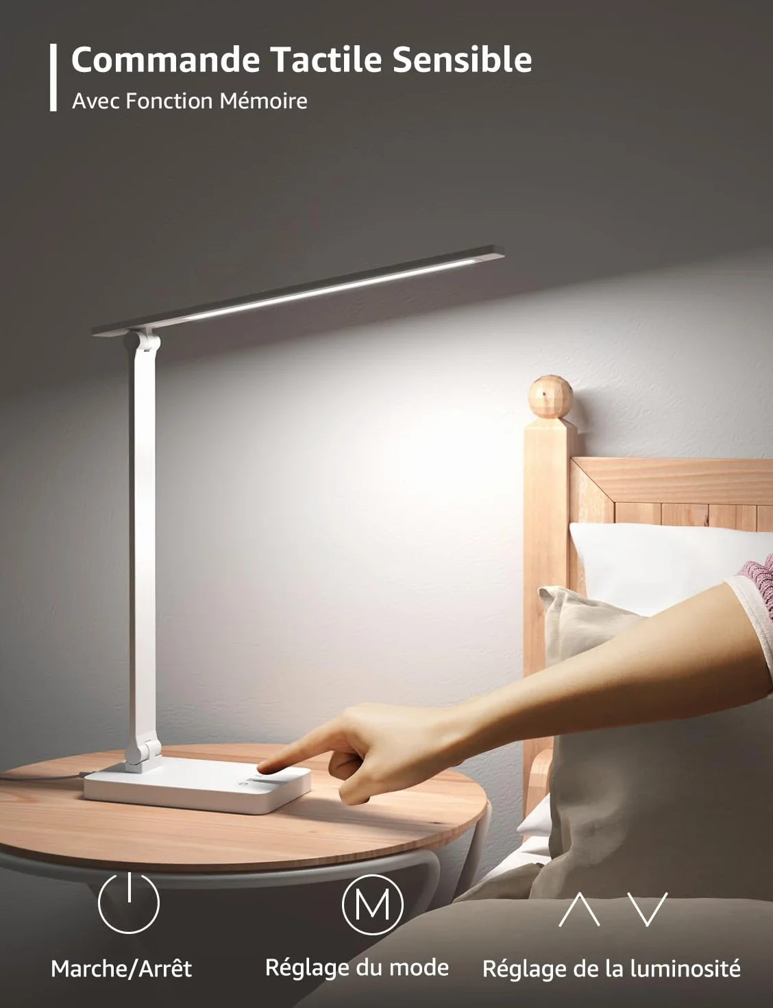 Lepro Lampe de Bureau 800 lm, 5 Modes Couleur, 5 Niveaux Luminosité Dimmable, Anti-Éblouissement, Contrôle Tactile, Blanc