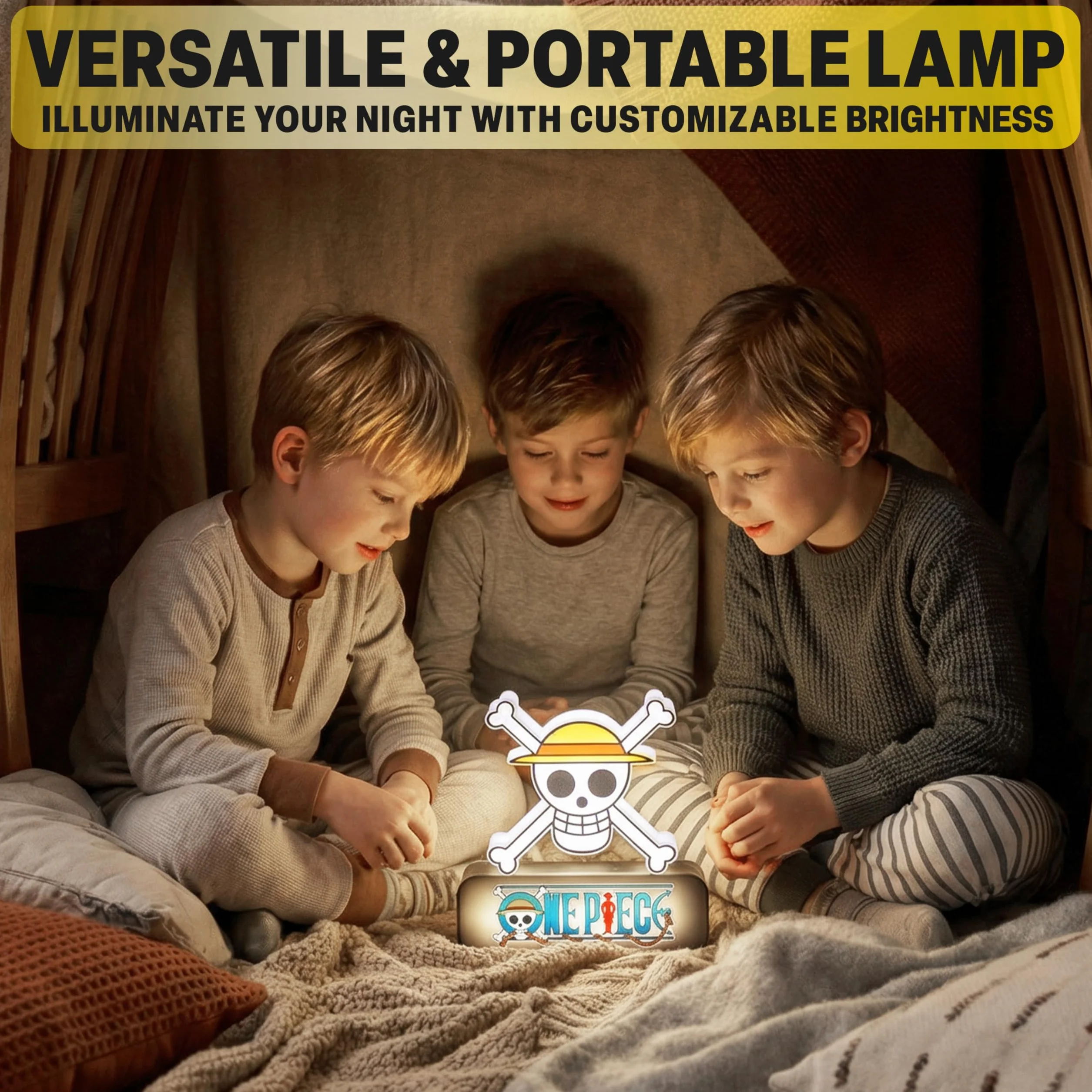 One Piece Skull 3D Lampe LED Table de Chevet 3 Niveaux Luminosité USB C Pile Figurine Manga Veilleuse