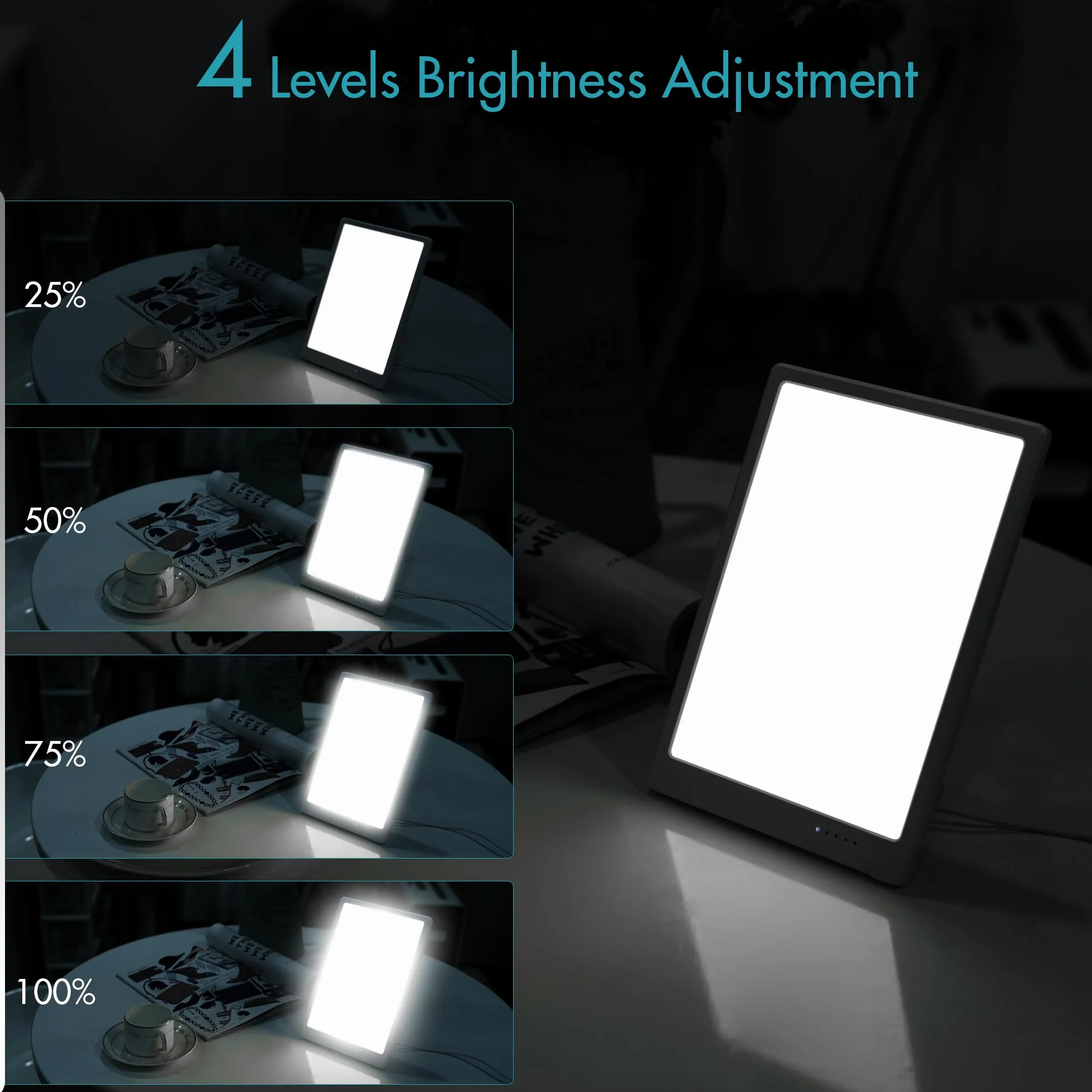 Lampe de lumière du jour 15000 Lux, lampe solaire sans UV, 3 températures de couleur, 4 niveaux de luminosité, minuterie, support pliant 45°