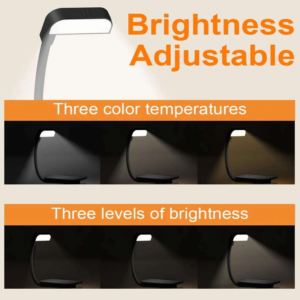 Lampe de Lecture Rechargeable Portable LED avec Clip, 360° Cou Flexible, 3 Modes Protection des Yeux, Gradation
