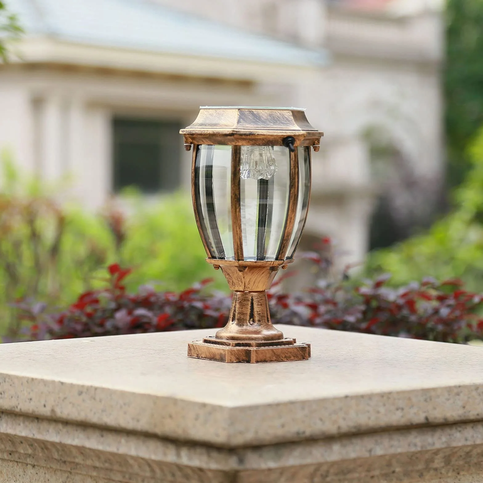 Lampe Solaire LED Extérieur IP65 Étanche Blanche Chaude Lampe Pilier Portail Lanterne Classique Jardin Cour Bronze