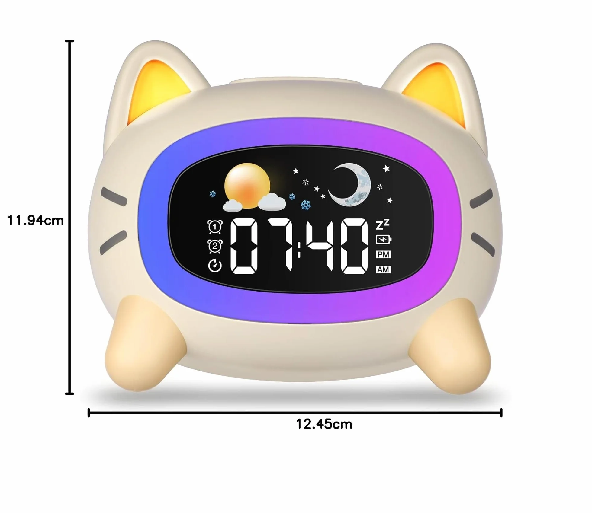 Réveils Lumineux pour Enfants avec 5 Veilleuses, 4 Niveaux de Lumière Réglables et 7 Musiques de Sommeil, Réveil Rechargeable avec Snooze