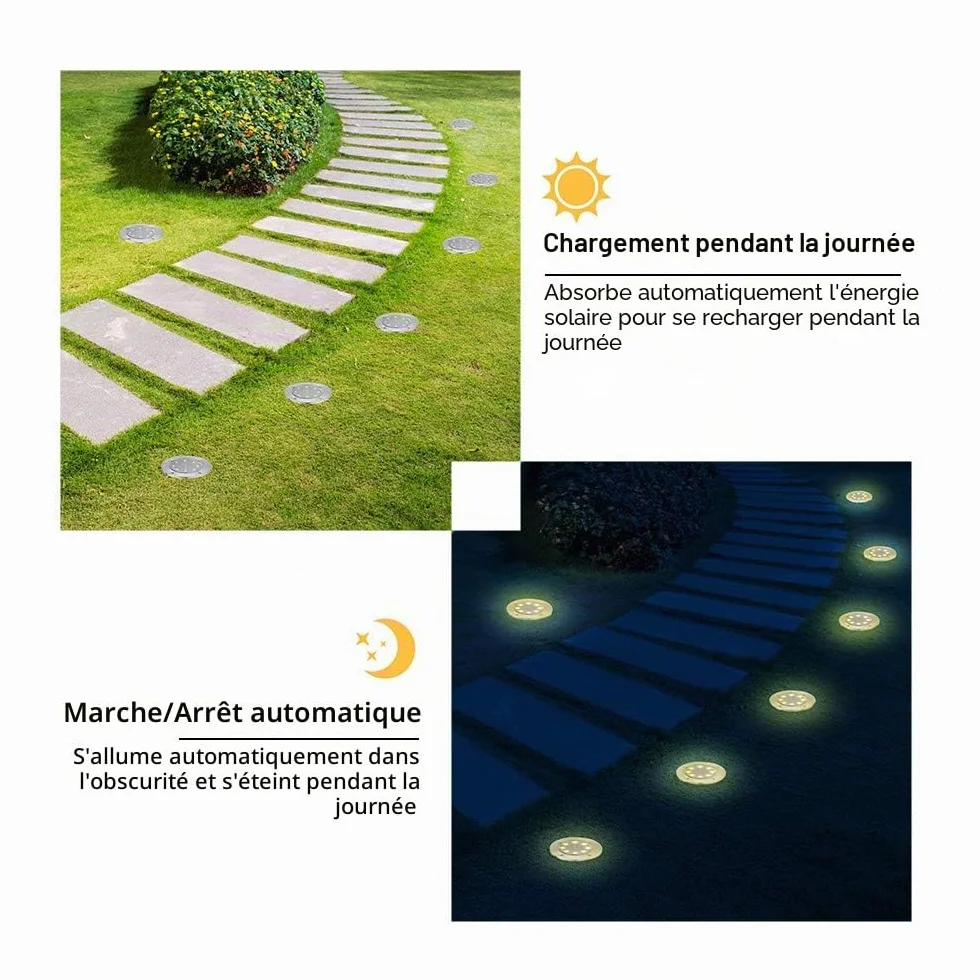 Joomer Lumière Solaire Extérieur 12 Pièces Lampe Solaire Jardin Blanc Chaud 8 LED 3000K IP65 Spot Solaire Encastrable Éclairage Chemin Pelouse