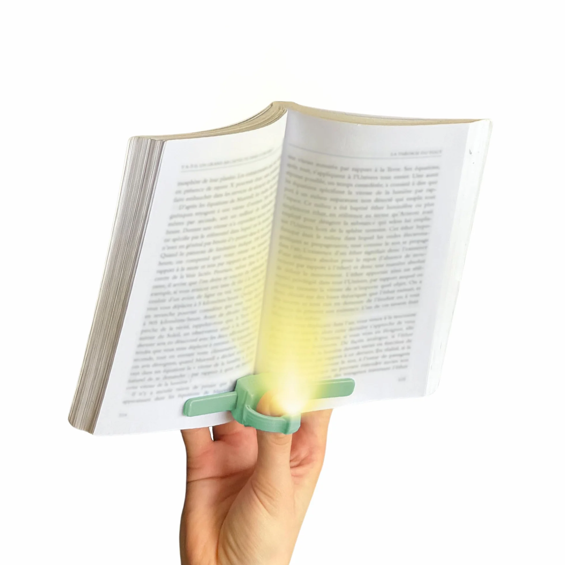 Lampe de lecture LED rechargeable lizia - Support de livre ergonomique à une main - Vert