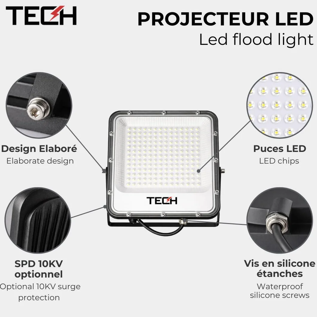 Projecteur LED Extérieur 100W IP66 Étanche 4000K Lumière Neutre Angle 120°