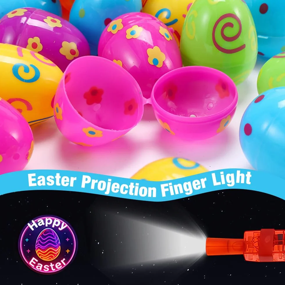 Lot de 12 lampes de doigt LED multicolores avec œufs de Pâques, lampe de poche pour enfants