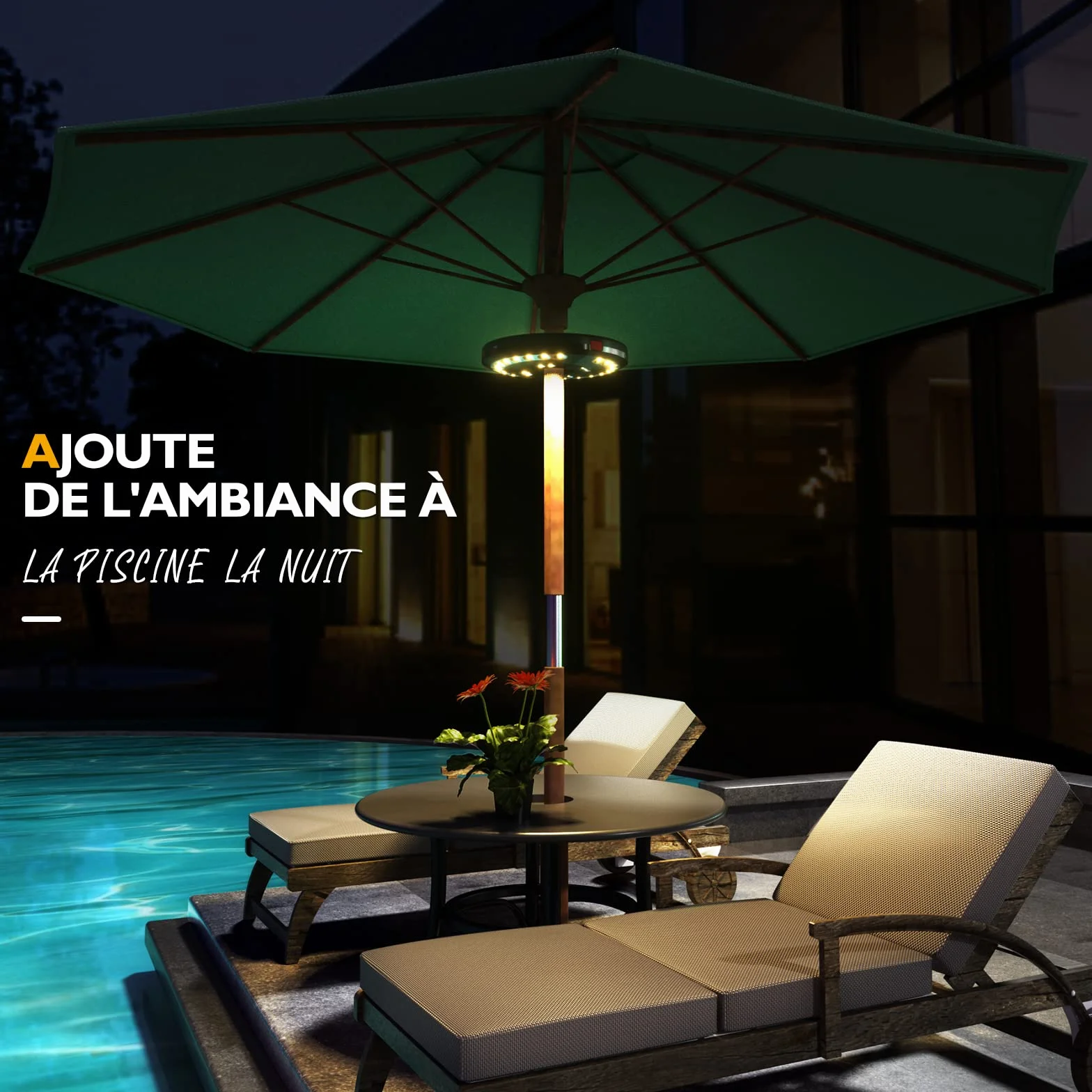 Lampe Parasol Rechargeable 28 LED 3 Modes Haute Luminosité Éclairage Extérieur Jaune