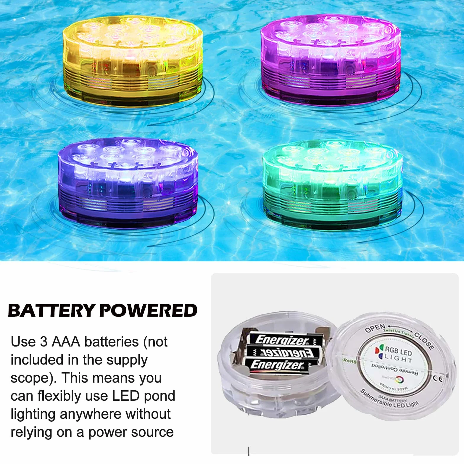Lampe Piscine LED Submersible IP68 Étanche Multi-Couleur 4 Pièces