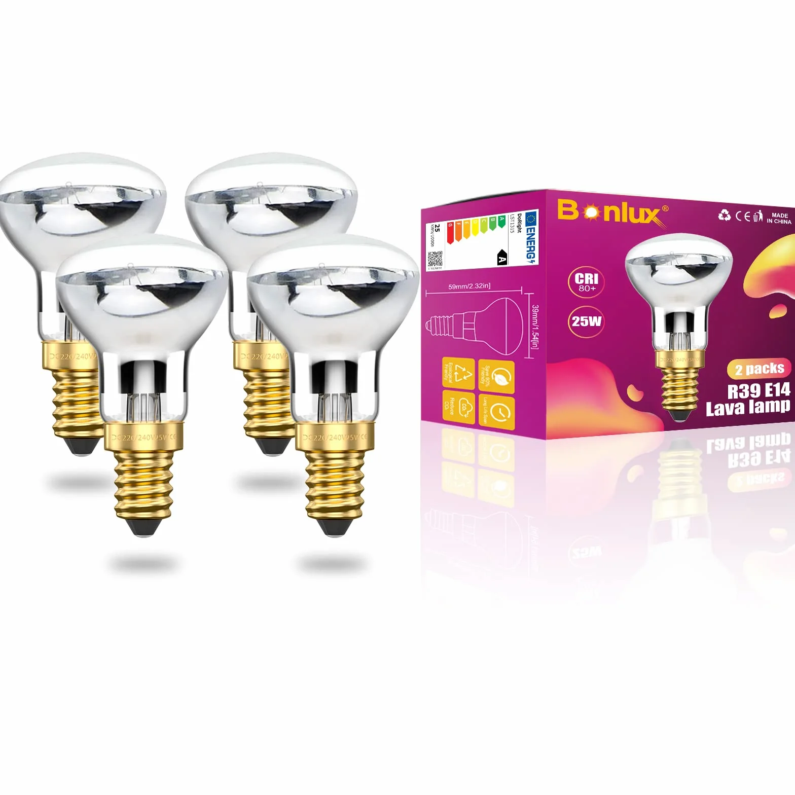 Bonlux Lot de 4 ampoules R39 E14 25 W lumière chaude