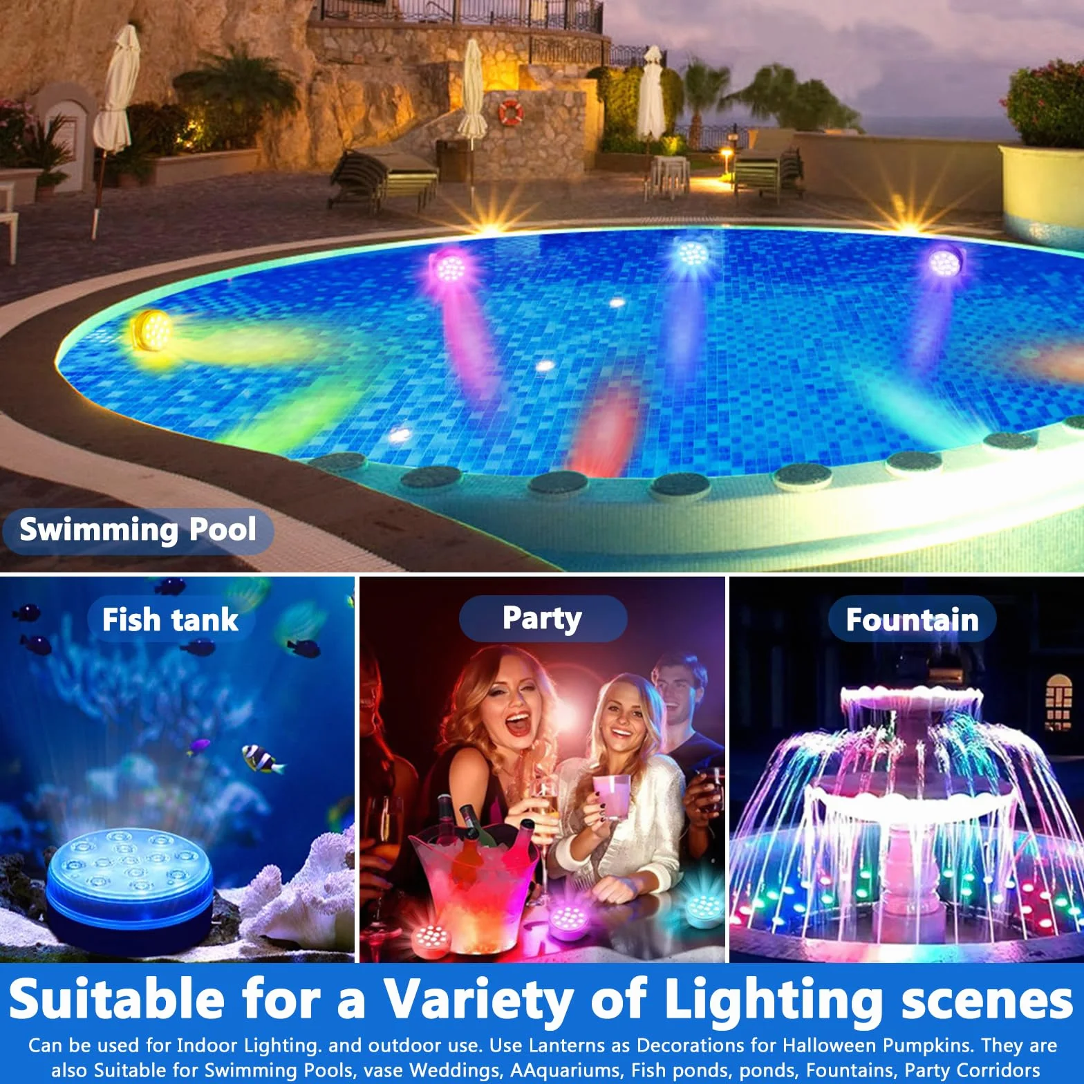 Lumiere Piscine LED 16 RGB IP68 Etanche avec Télécommande