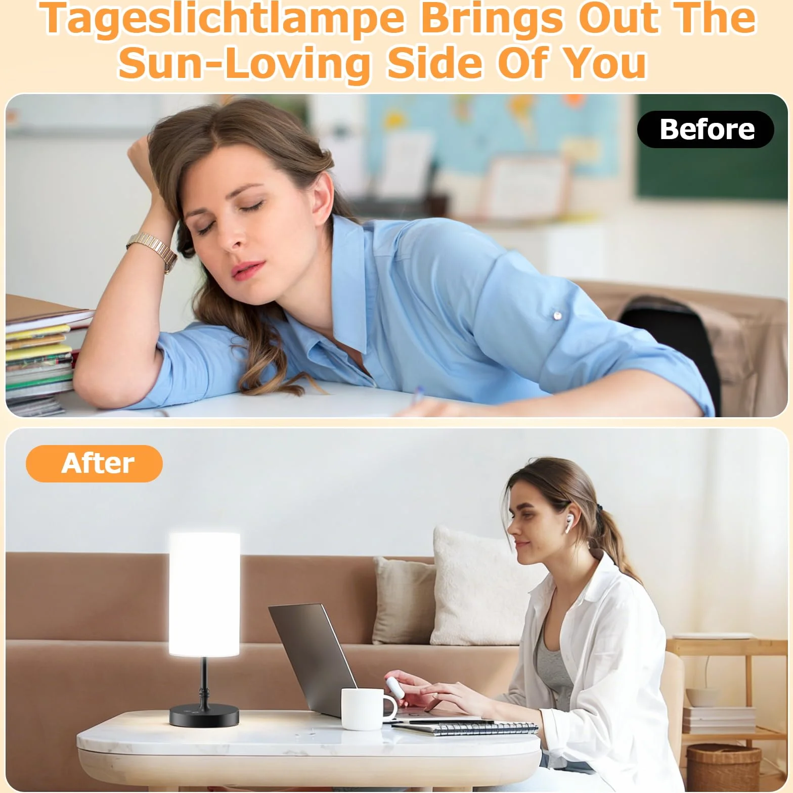 Lampe luminothérapie 12000 Lux avec télécommande, CRI95 plein spectre, intensité variable, minuterie, mémoire, éclairage 360° sans UV - Noir