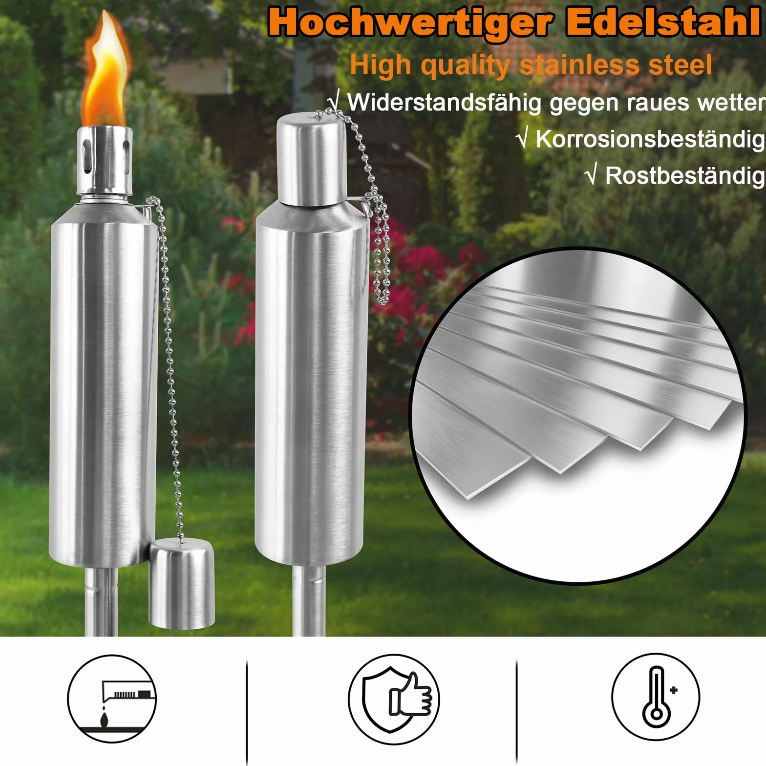 Lot de 6 torches de jardin en acier inoxydable rechargeable